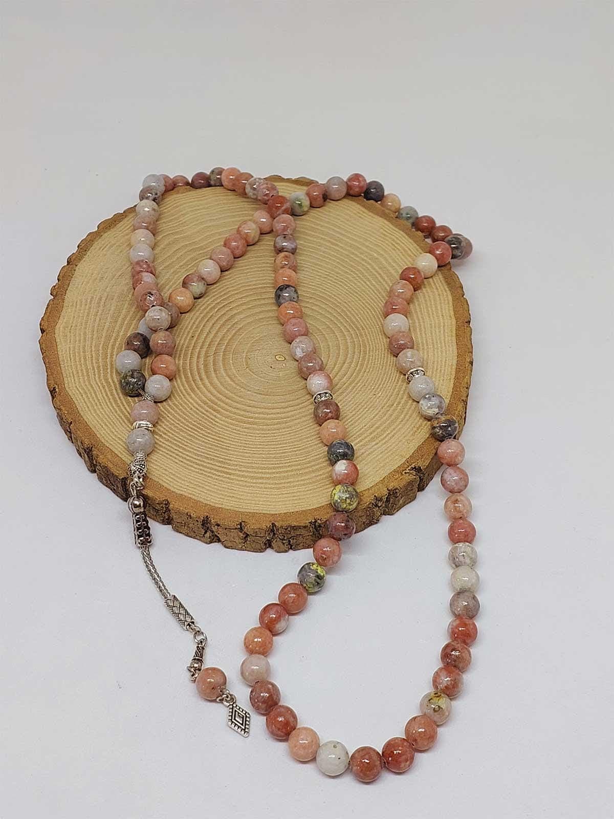 Pink & white Jasper Stone 99 beads Rosary 8mm, Tasbih 99, Natural Stone 99 Beads, Tasbeeh, Misbaha, Islamic Prayer Beads, Tasbih, Muslim - image 3