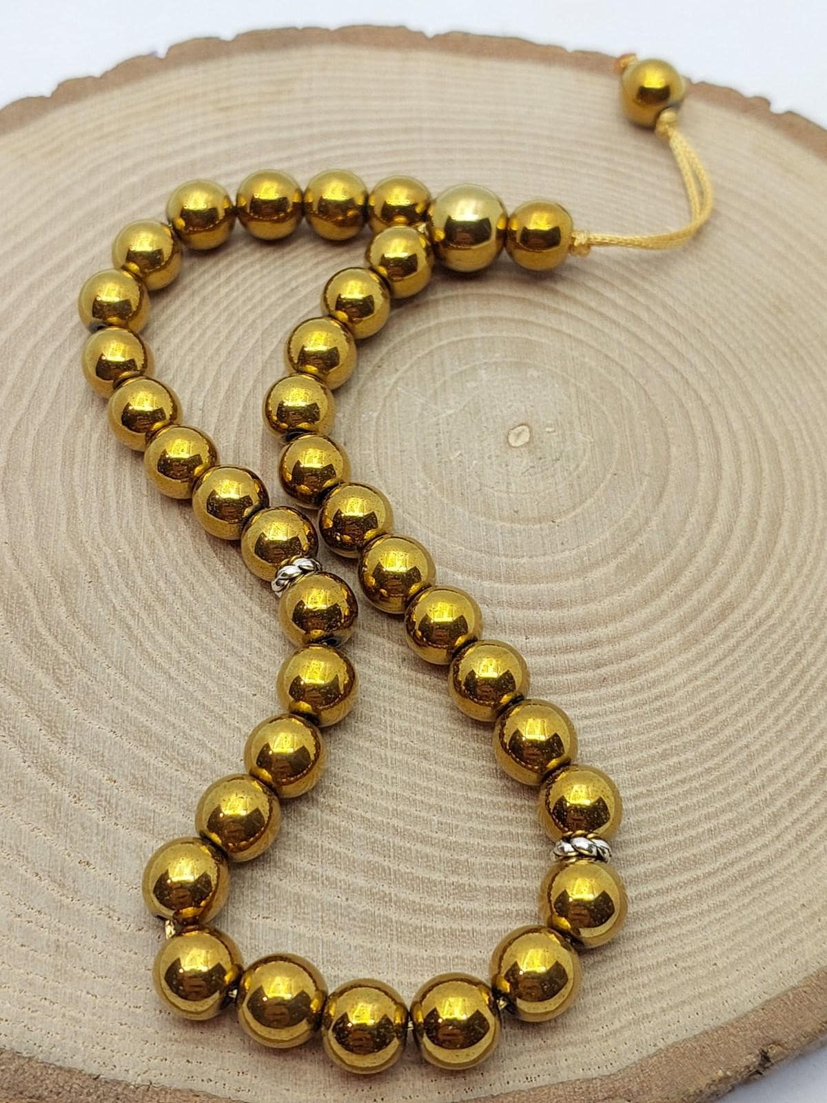 Handmade 33 Beads Gold Color Hematite Tasbih – 8mm Muslim Prayer Beads for Meditation & Gift (48102)