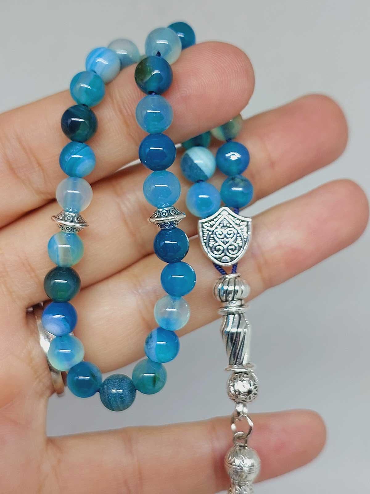 Blue Agate Stone 33 beads Rosary 6mm, Tasbih 33, Natural Stone 33 Beads, Tasbeeh, Misbaha, Tasbih