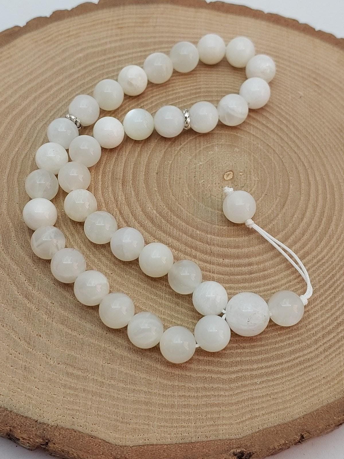 Handmade 33 Beads Moonstone Tasbih – 8mm Muslim Prayer Beads for Intuition, Peace & Gift (9336)