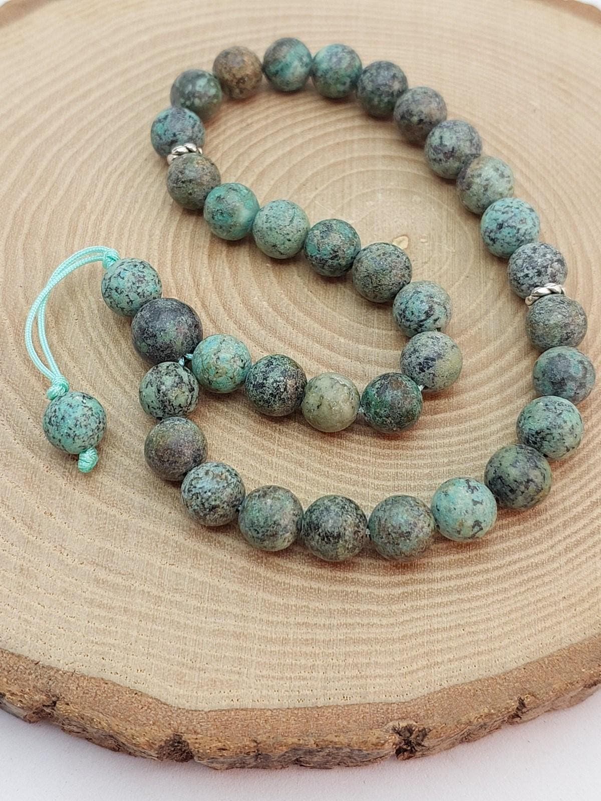 Handmade 33 Beads African Turquoise Tasbih – 8mm Muslim Prayer Beads for Growth, Balance & Gift (3871)