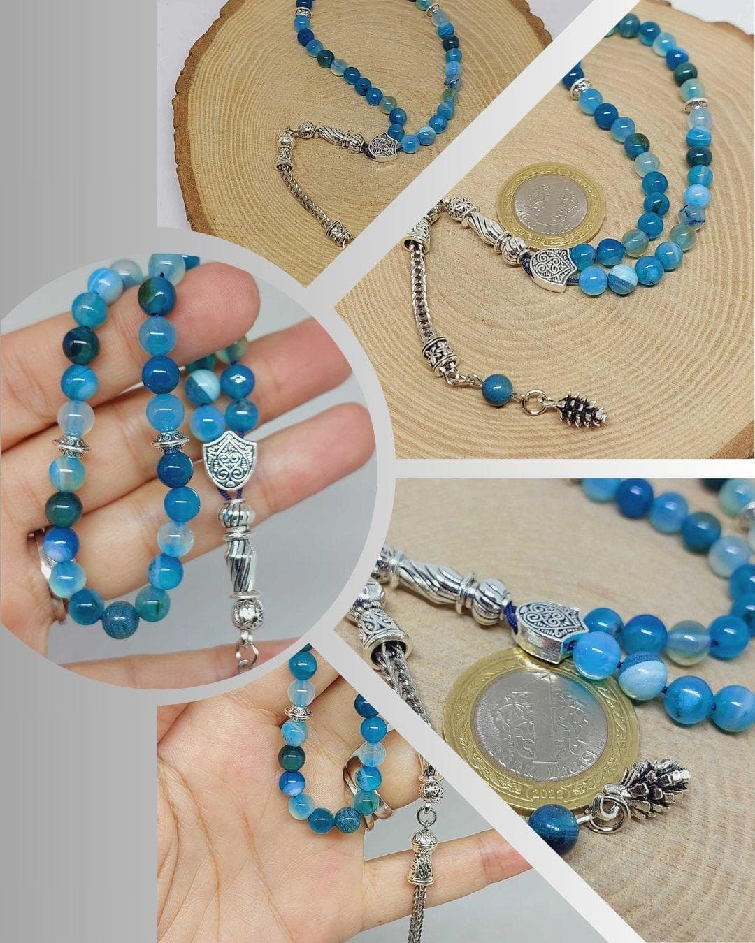 Blue Agate Stone 33 beads Rosary 6mm, Tasbih 33, Natural Stone 33 Beads, Tasbeeh, Misbaha, Tasbih - image 3