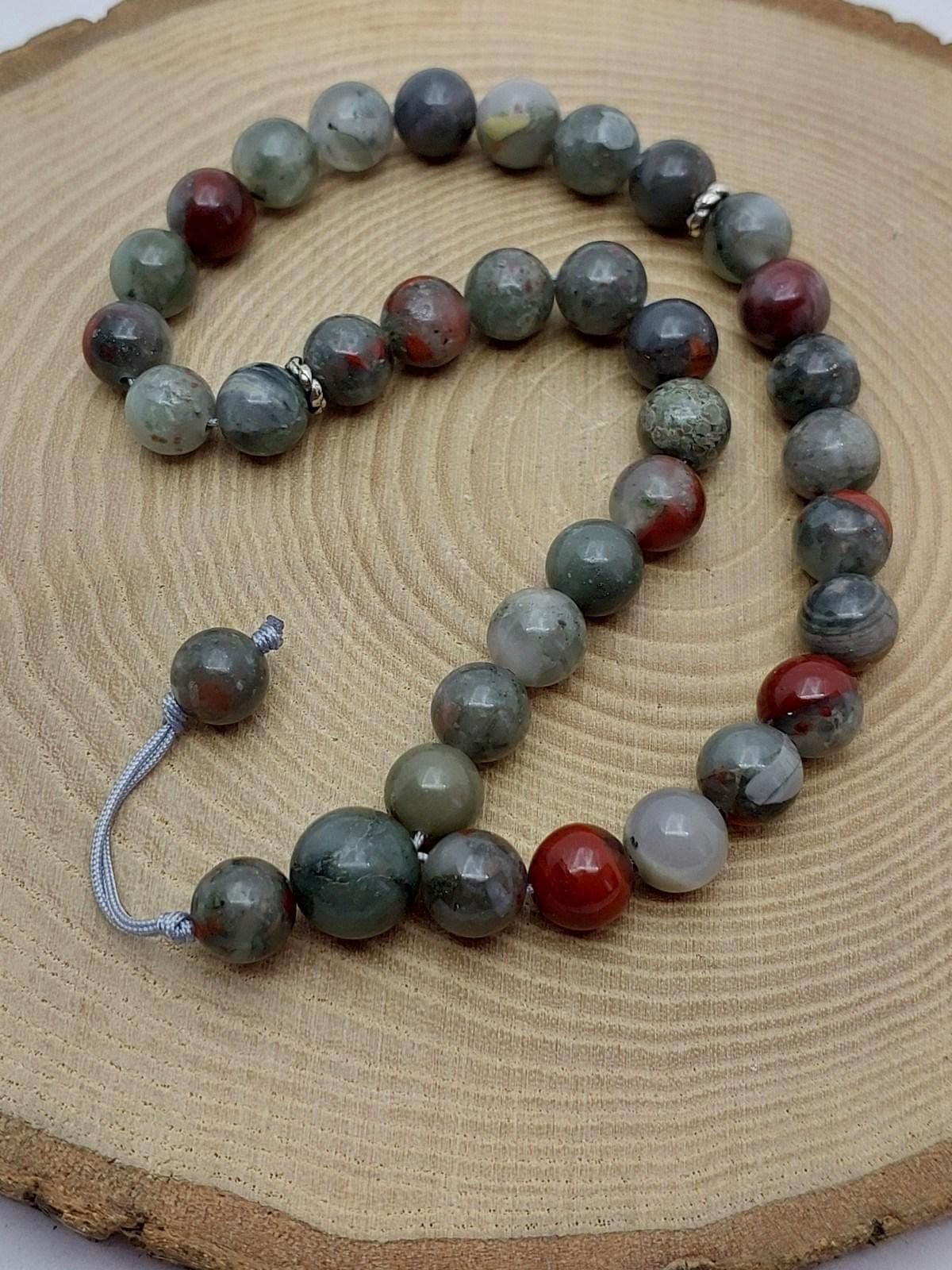 Handmade 33 Beads Bloodstone Tasbih – 8mm Muslim Prayer Beads for Strength, Protection & Gift (2929)