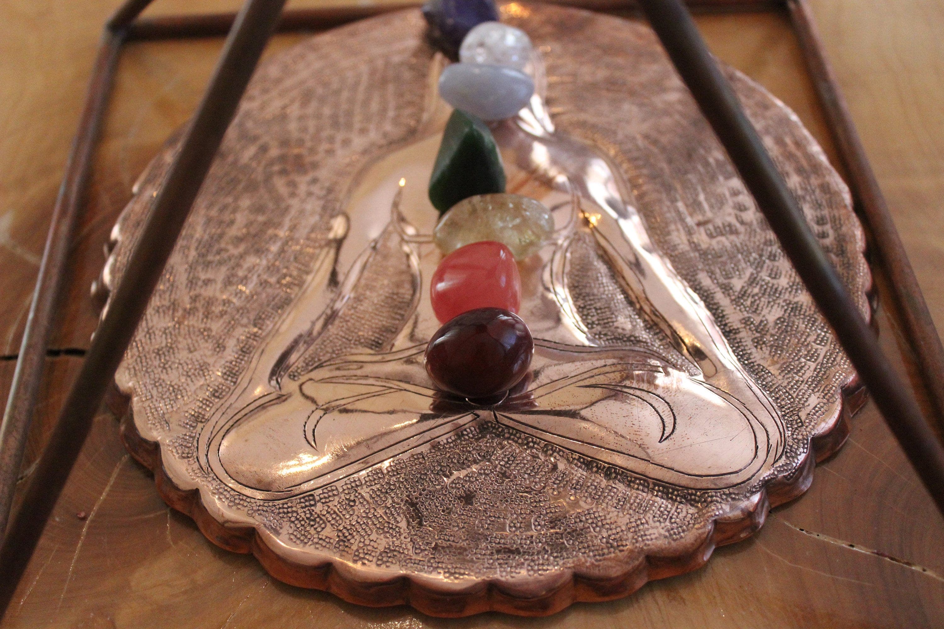 2 in 1 Set, 9"Copper Meditation Healing Energizer Pyramid with Copper Chakra Grid Art - image 4