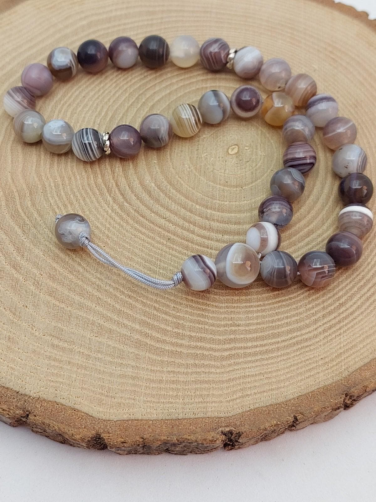 Handmade 33 Beads Botswana Agate Tasbih – 8mm Muslim Prayer Beads for Balance, Strength & Gift (12142)