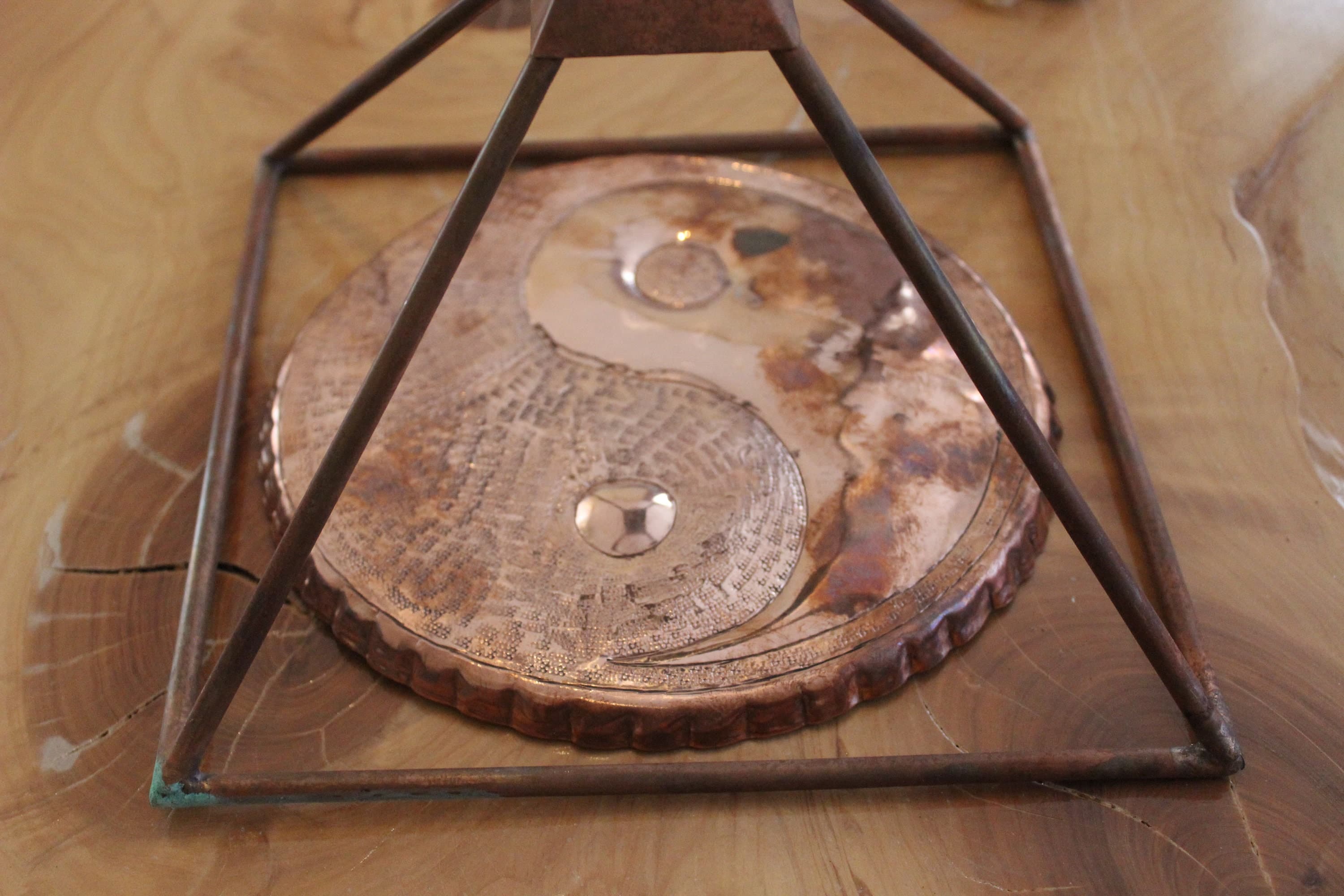 2 In 1 Set, 9" Copper Pyramid Energizer with Copper Yin Yang, Healing, Reiki, Cleansing Meditation Pyramid with Decorative Wall Art - image 4