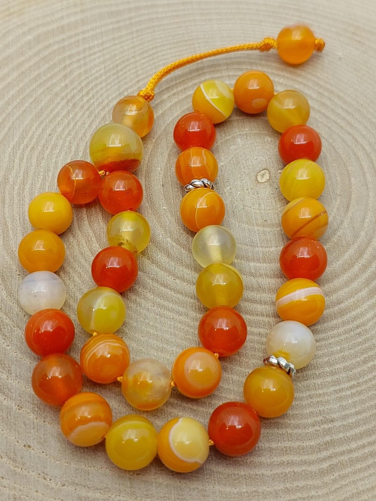Handmade 33 Beads Orange Agate Tasbih – 8mm Muslim Prayer Beads for Meditation & Gift (17300)