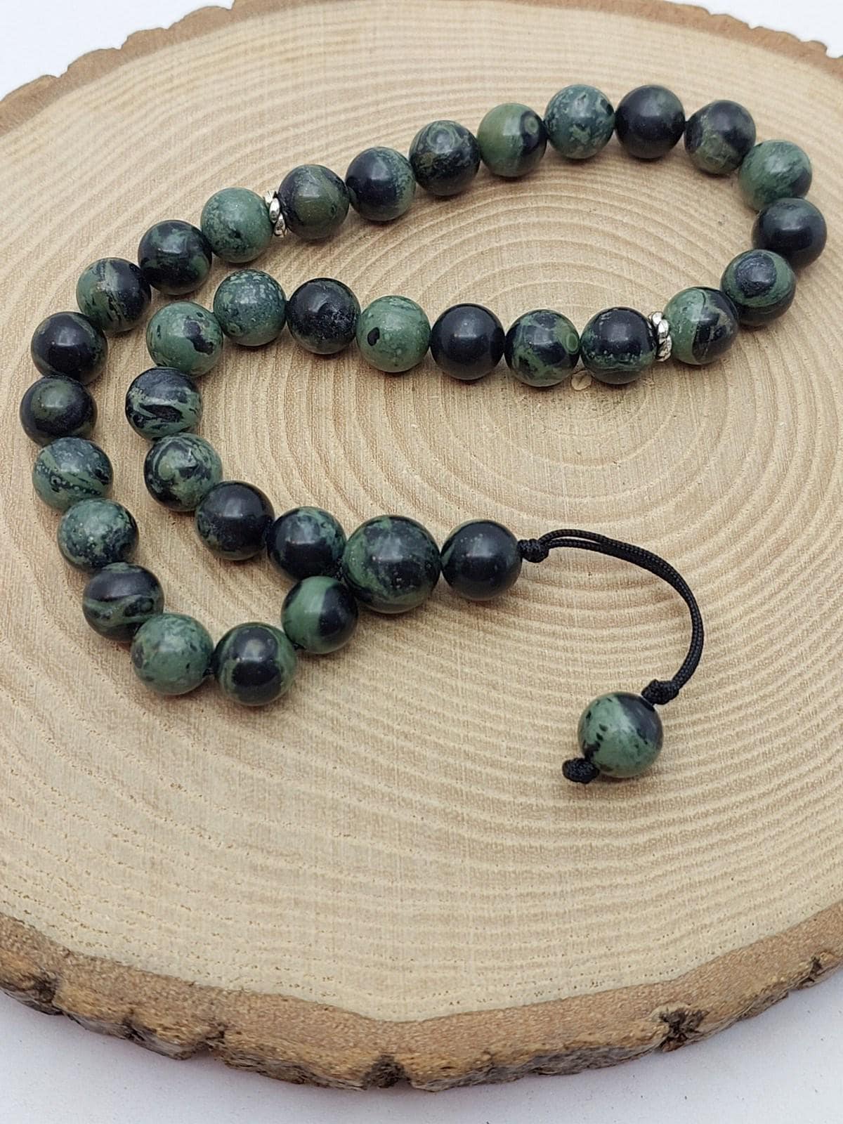 Handmade 33 Beads Serpentine (Snake Stone) Tasbih – 8mm Muslim Prayer Beads for Meditation & Gift (9766)
