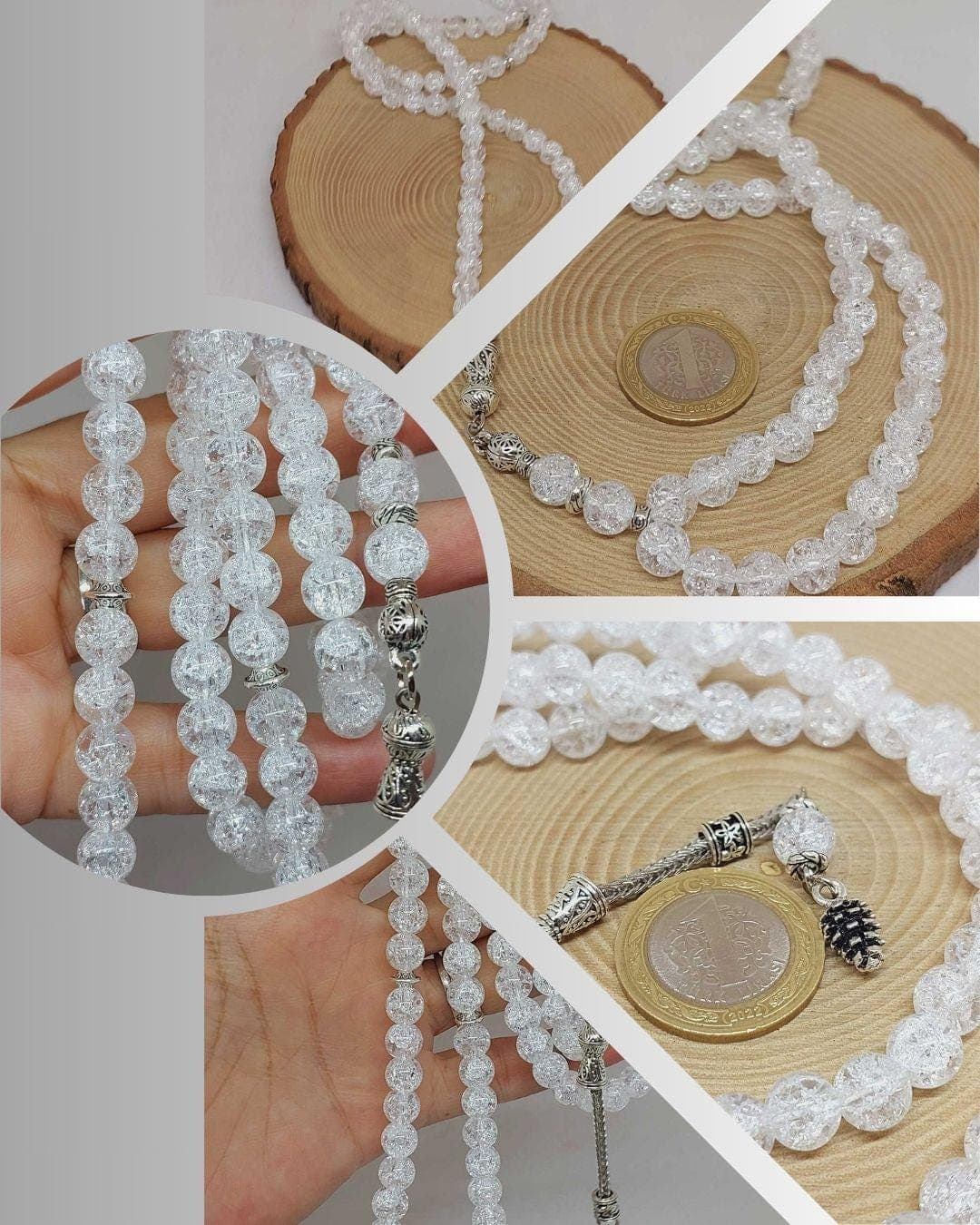 Crystallized Quartz Stone 99 beads Rosary 8mm, Tasbih 99, Natural Stone 99 Beads, Tasbeeh, Misbaha, Islamic Prayer Beads, Tasbih, Muslim - image 3