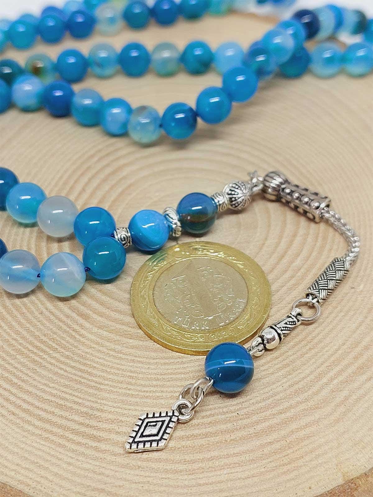 Blue Agate Stone 99 beads Rosary 8mm, Tasbih 99, Natural Stone 99 Beads, Tasbeeh, Misbaha, Islamic Prayer Beads, Tasbih, Muslim - image 4