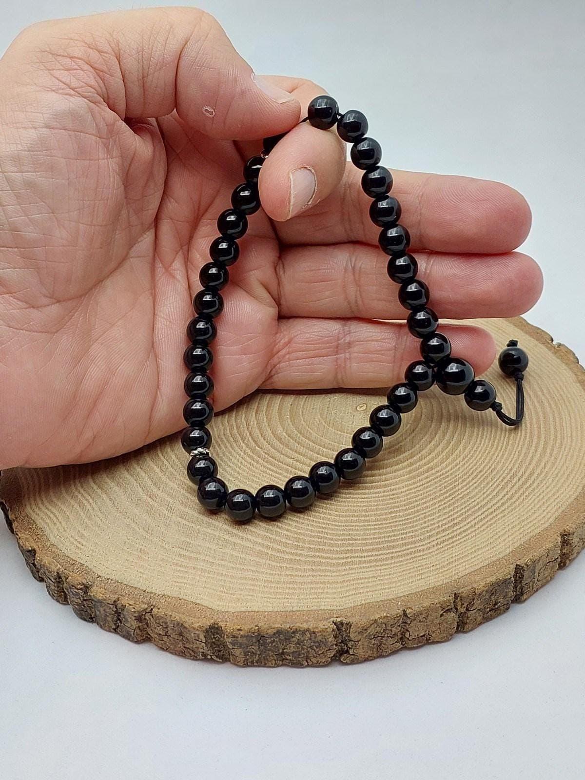 Oniks Taşı Parlak 33lük Özel Tasarım Tesbih 8mm (5345)