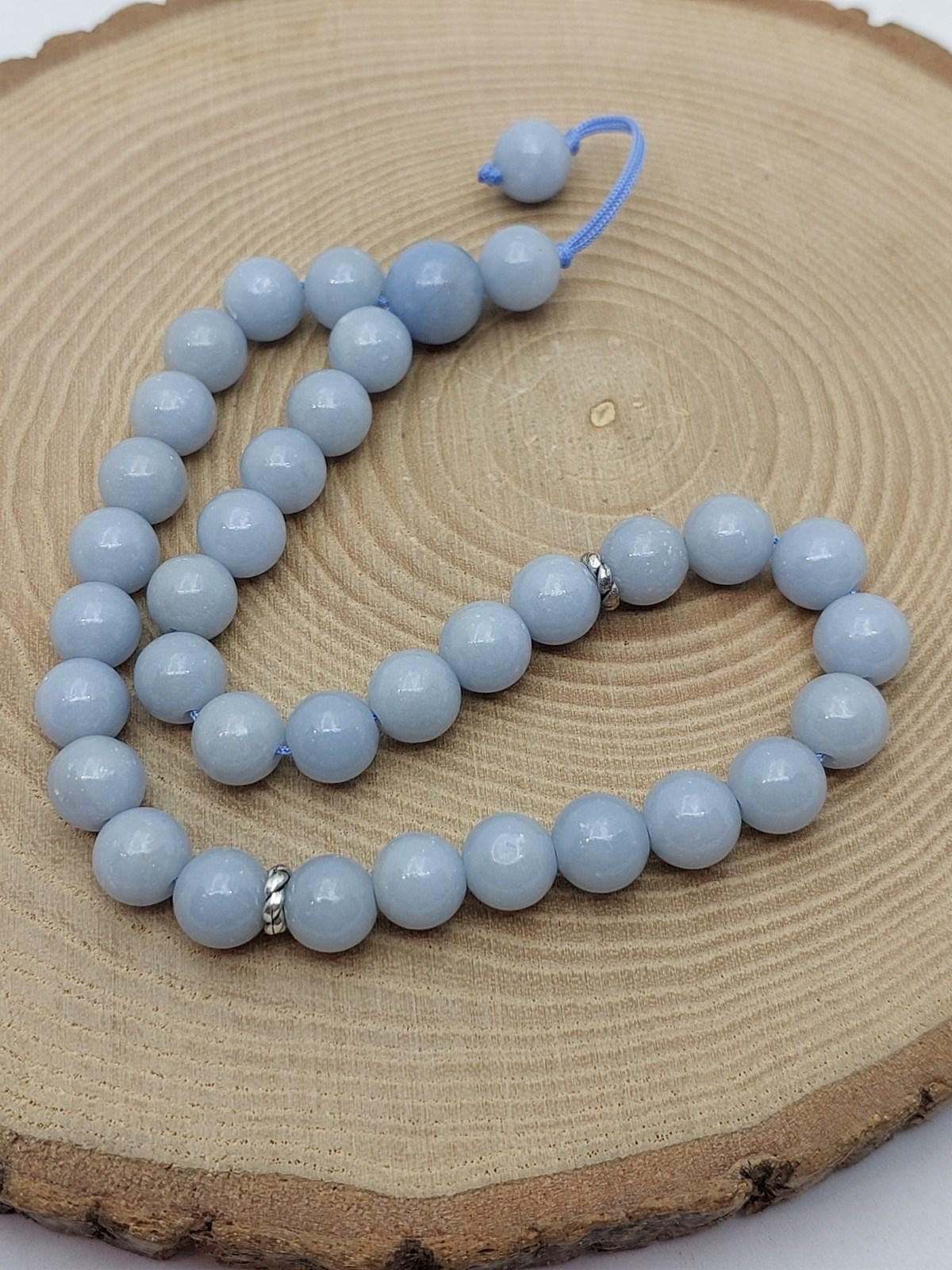Handmade 33 Beads Angelite Tasbih – 8mm Muslim Prayer Beads for Meditation & Gift (3927)