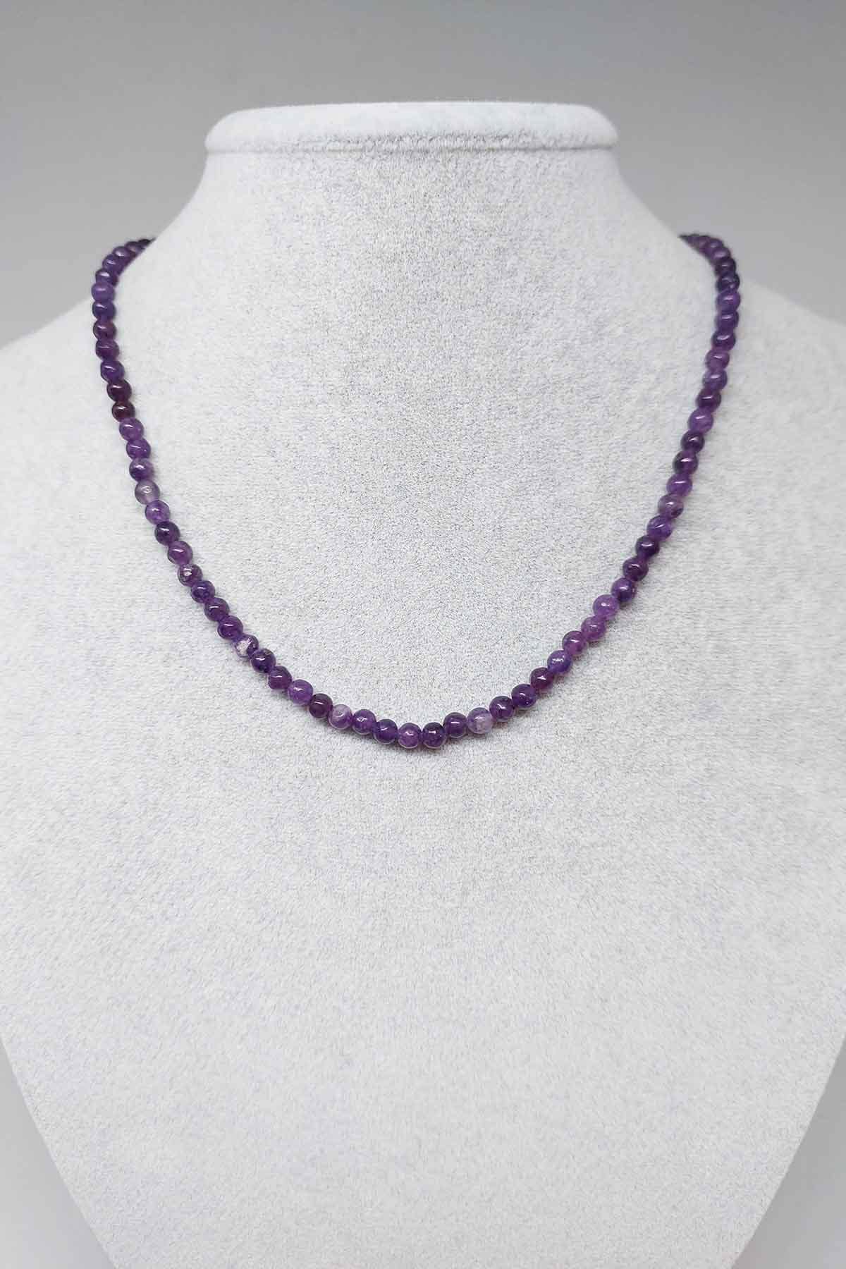 Lepidolite Necklace | Lepidolite Necklace with antialergic clip 4 mm | Natural Healing Stone | Healing Stone Jewelry - image 3