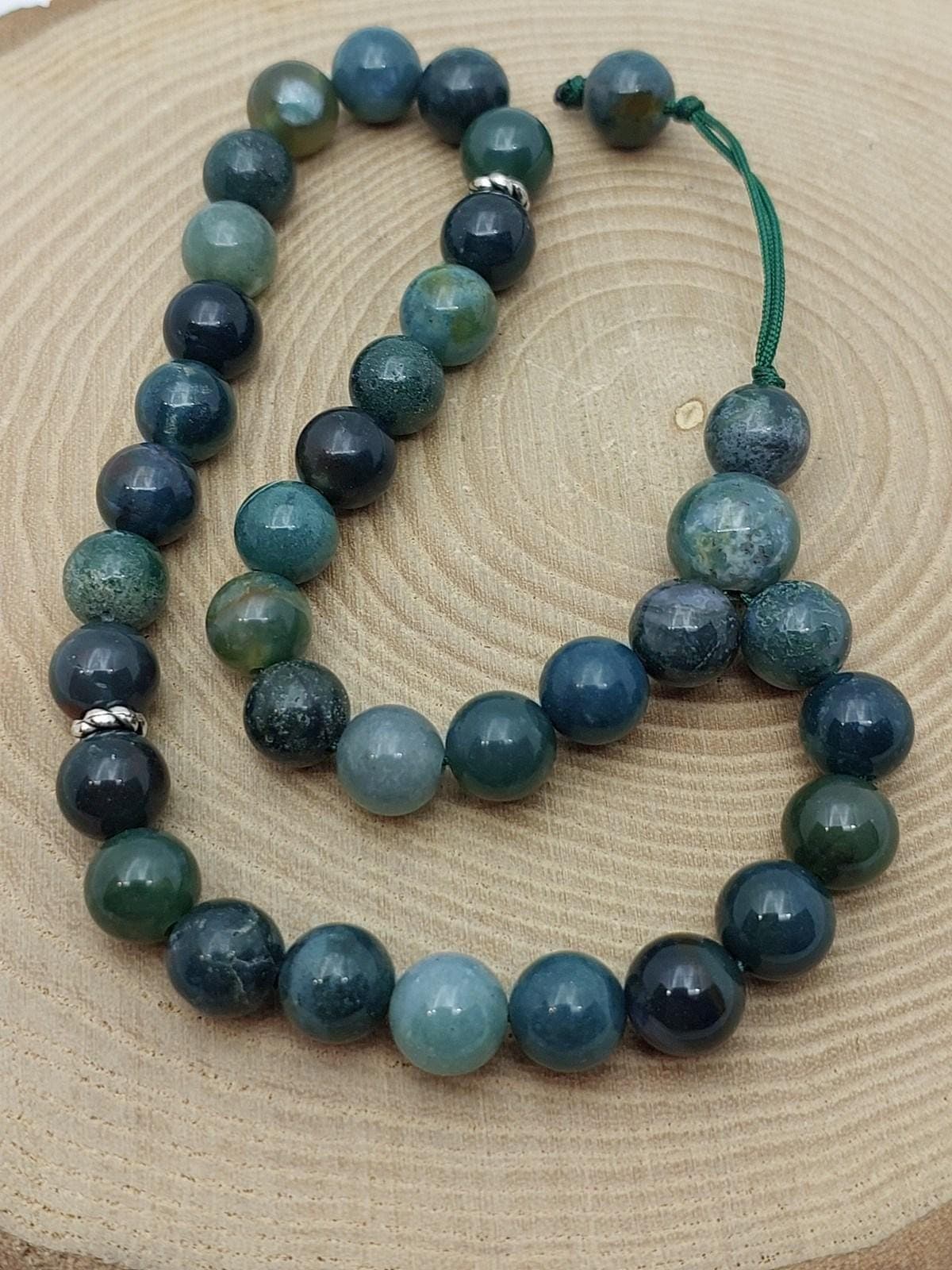 Handmade 33 Beads Moss Agate Tasbih – 8mm Muslim Prayer Beads for Meditation & Gift (55986)