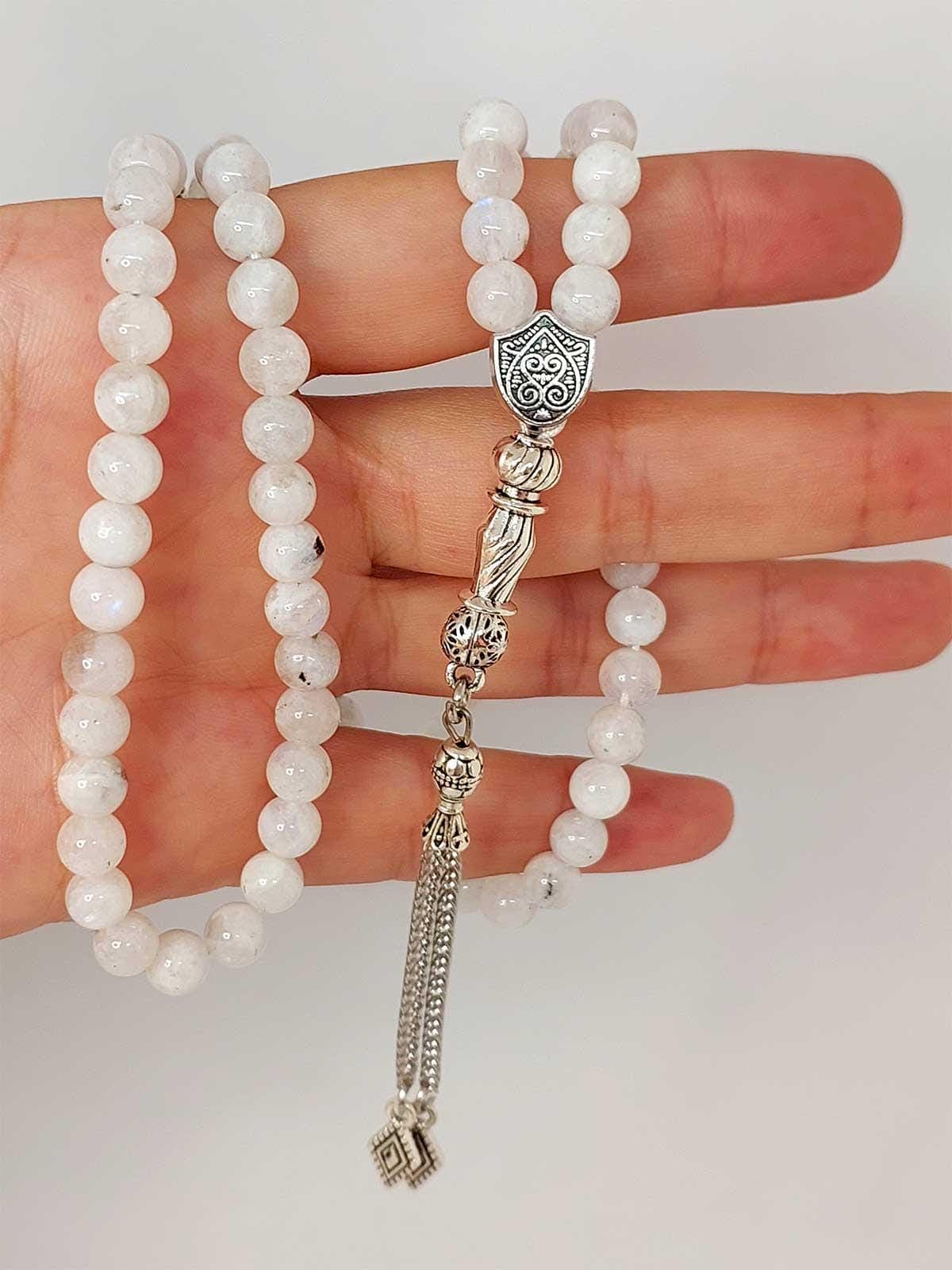 Moon Stone 99 beads Rosary 6mm, Tasbih 99, Natural Stone 99 Beads, Tasbeeh, Misbaha, Islamic Prayer Beads, Tasbih, Muslim