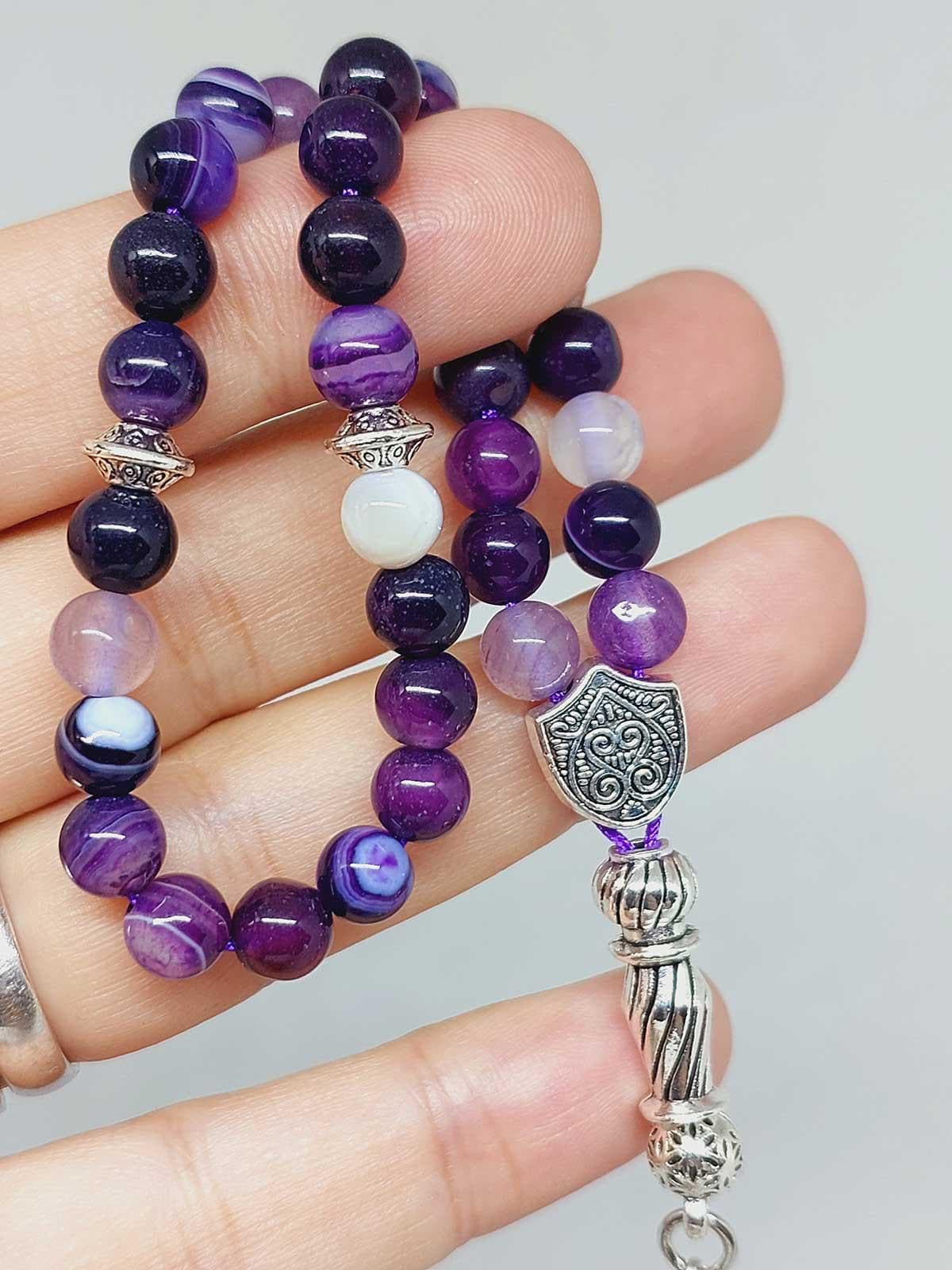 Purple Agate Stone 33 beads Rosary 6mm, Tasbih 33, Natural Stone 33 Beads, Tasbeeh, Misbaha, Tasbih