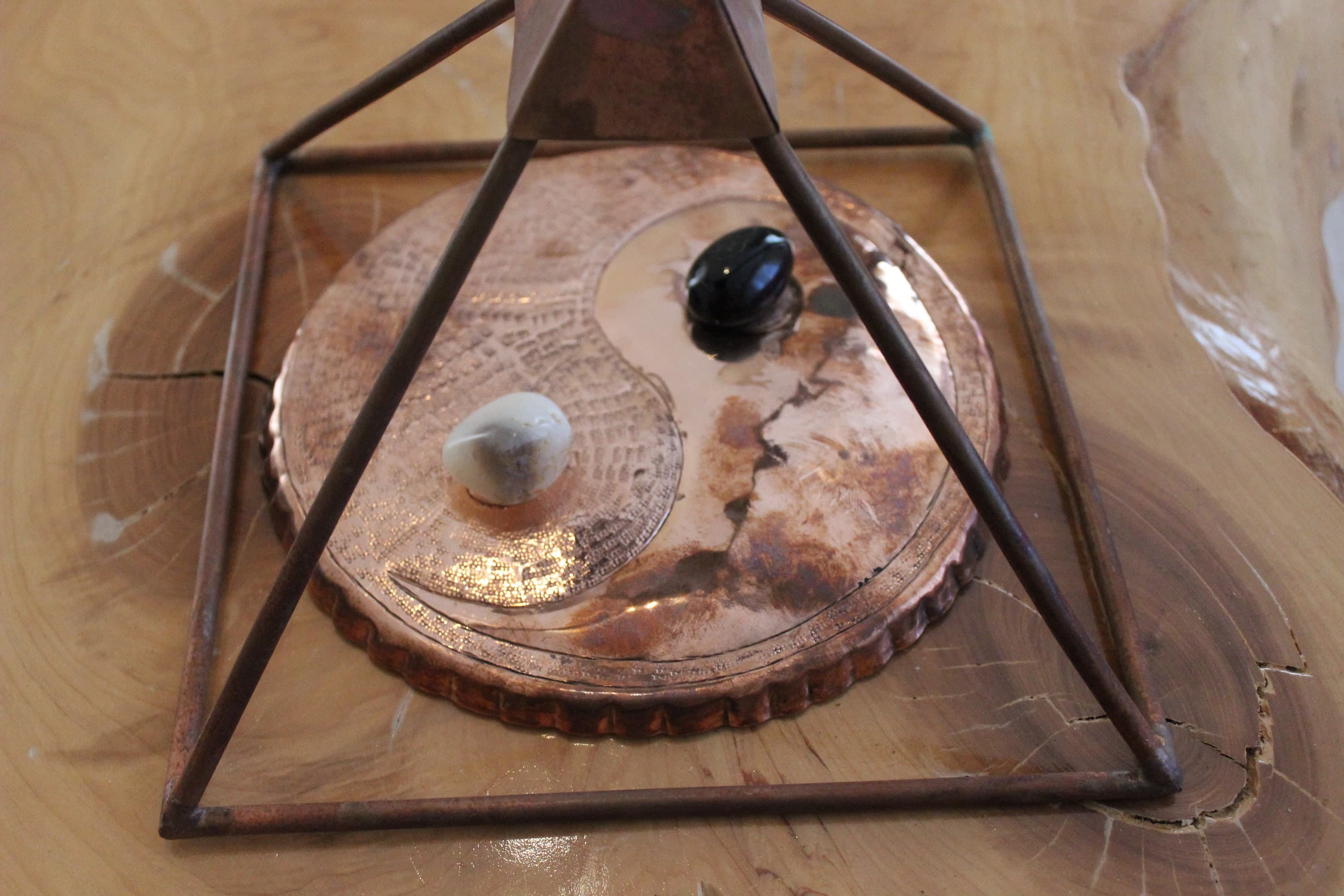 2 In 1 Set, 9" Copper Pyramid Energizer with Copper Yin Yang, Healing, Reiki, Cleansing Meditation Pyramid with Decorative Wall Art