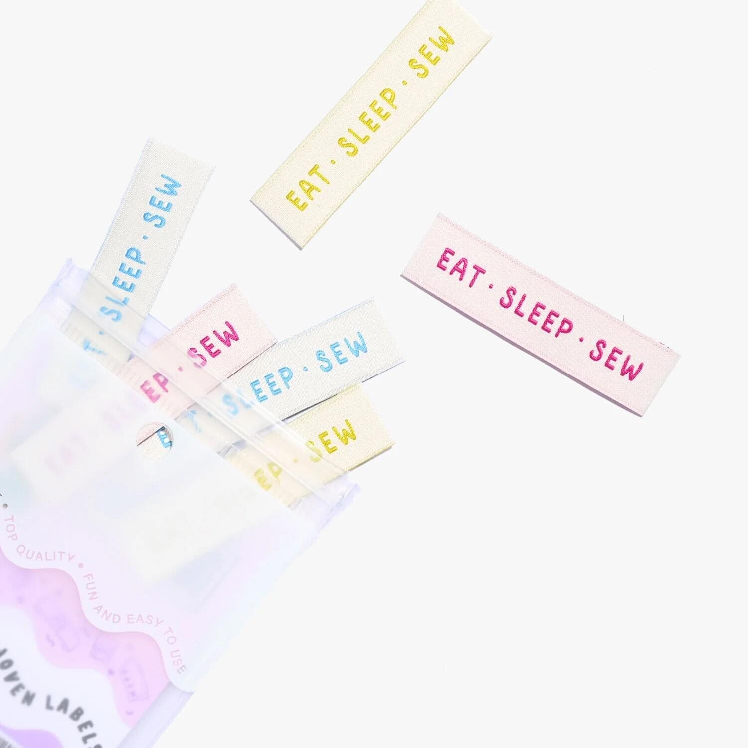 Eat Sleep Sew Sew-on Cotton Labels by KATM, pack of 6