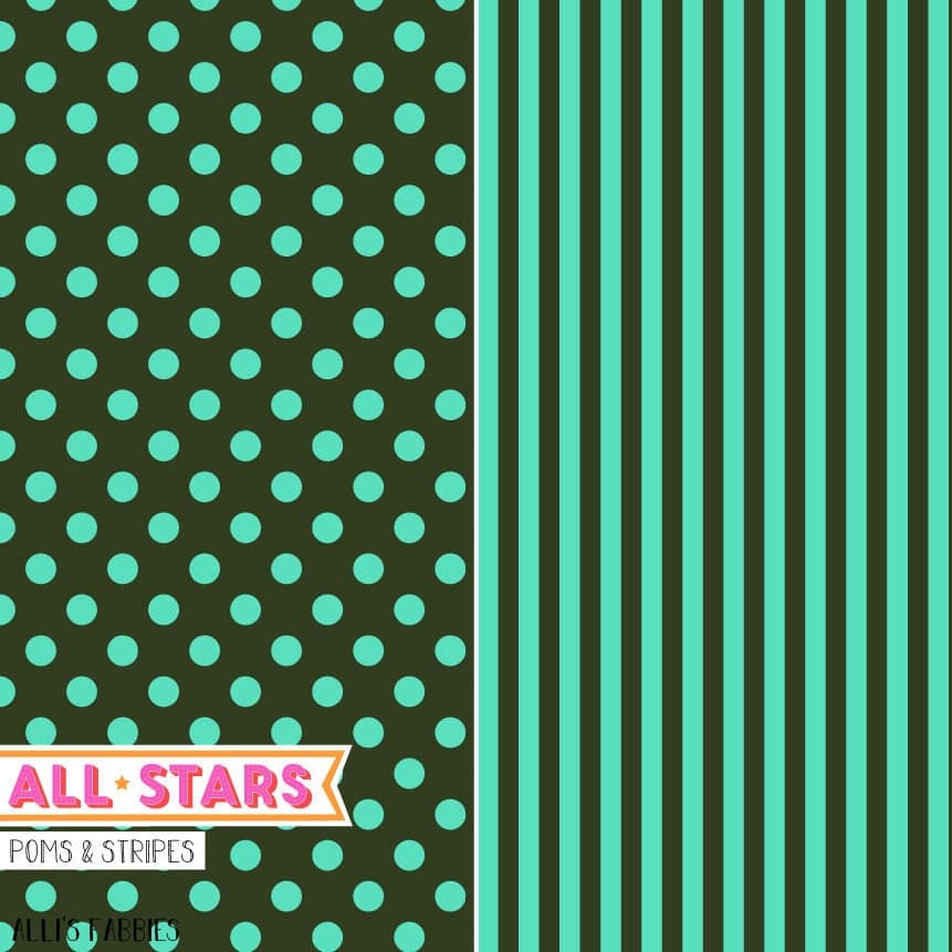 Tula Pink Pom Poms and Tent Stripes, Fern Green Teal