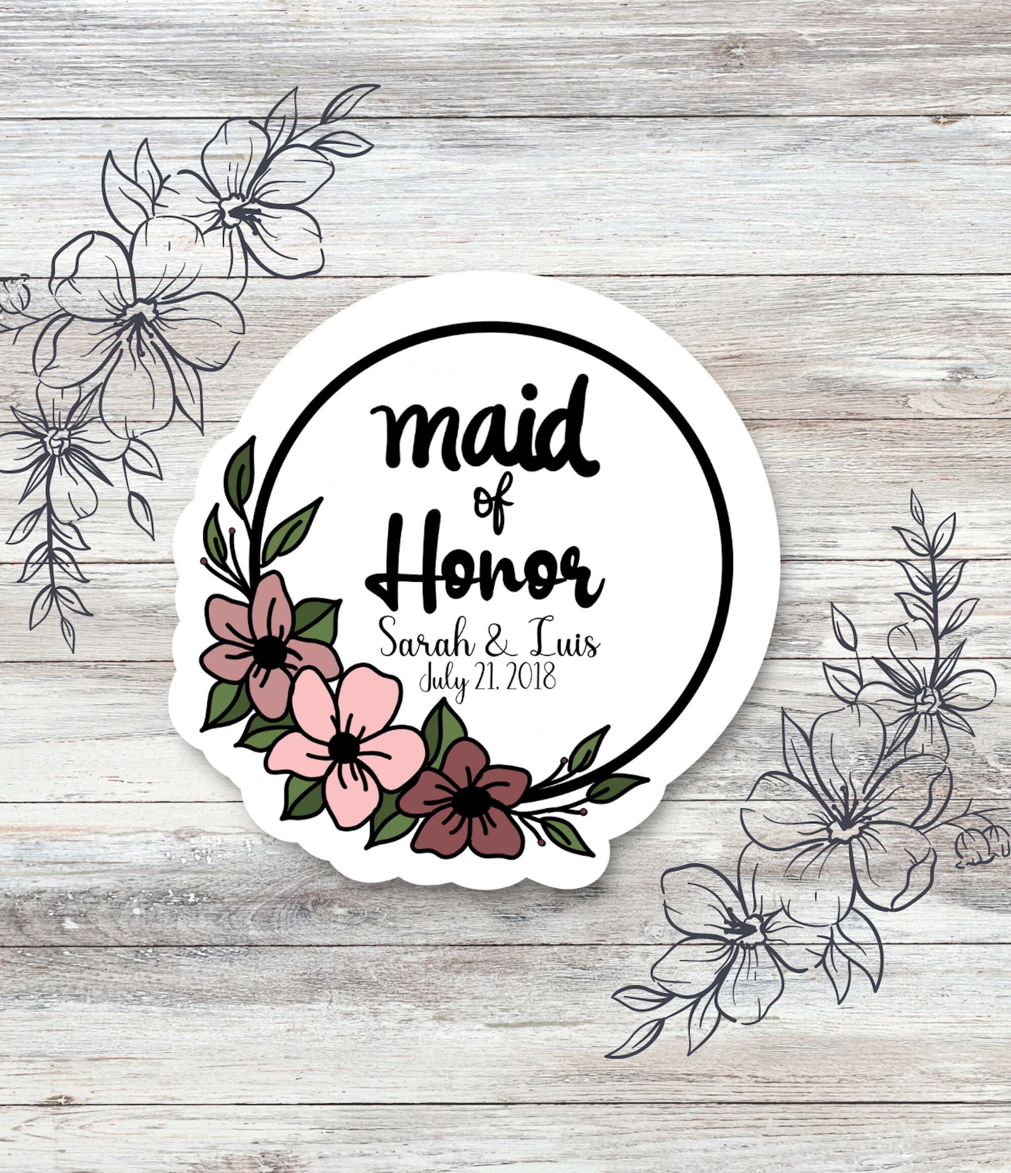 Personalized Maid of Honor Floral Wedding waterproof vinyl sticker for laptop | water bottle sticker | hydroflask sticker | tablet sticker |