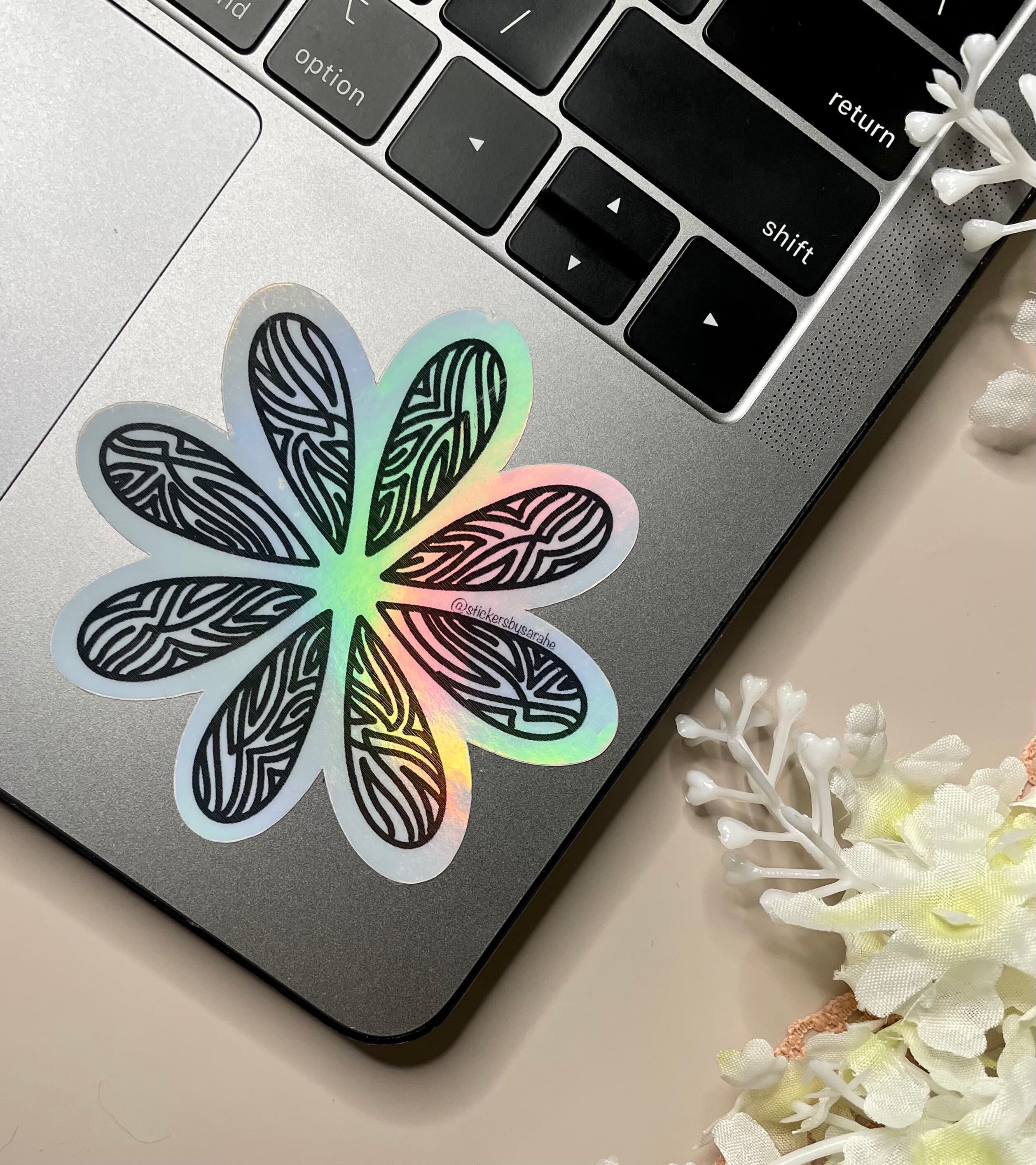 Holographic Abstract flower art waterproof vinyl sticker for laptop | water bottle sticker | hydroflask sticker | tablet sticker |