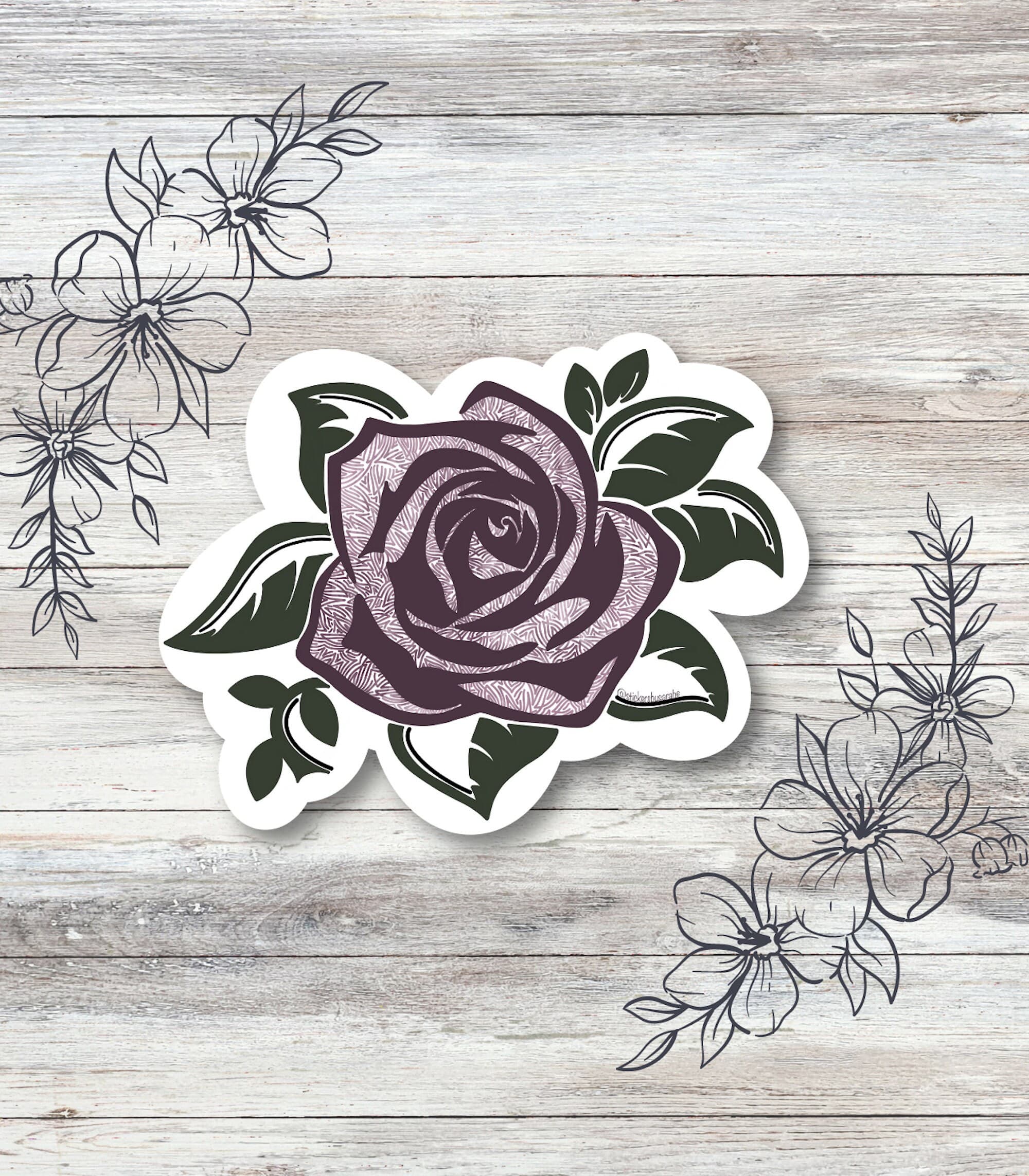Purple rose waterproof vinyl sticker for laptop | rose water bottle sticker | flower hydroflask sticker | flower tablet sticker |