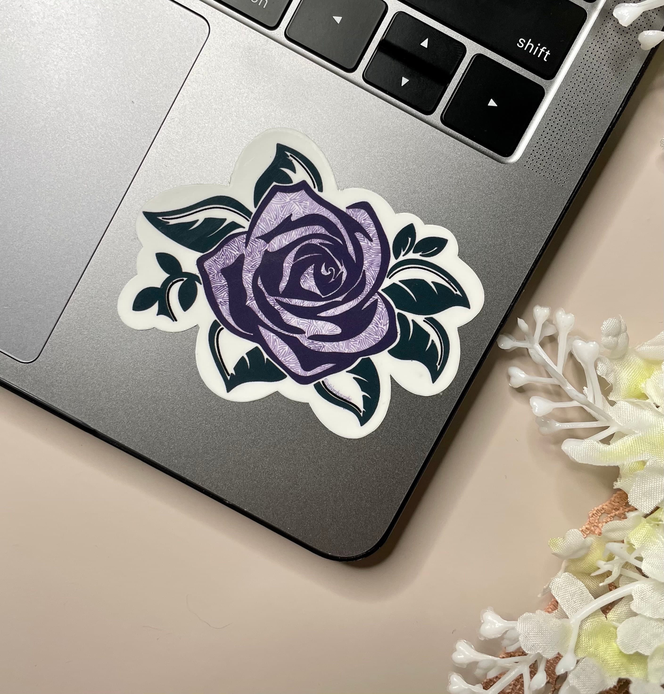 Purple rose waterproof vinyl sticker for laptop | rose water bottle sticker | flower hydroflask sticker | flower tablet sticker | - image 3