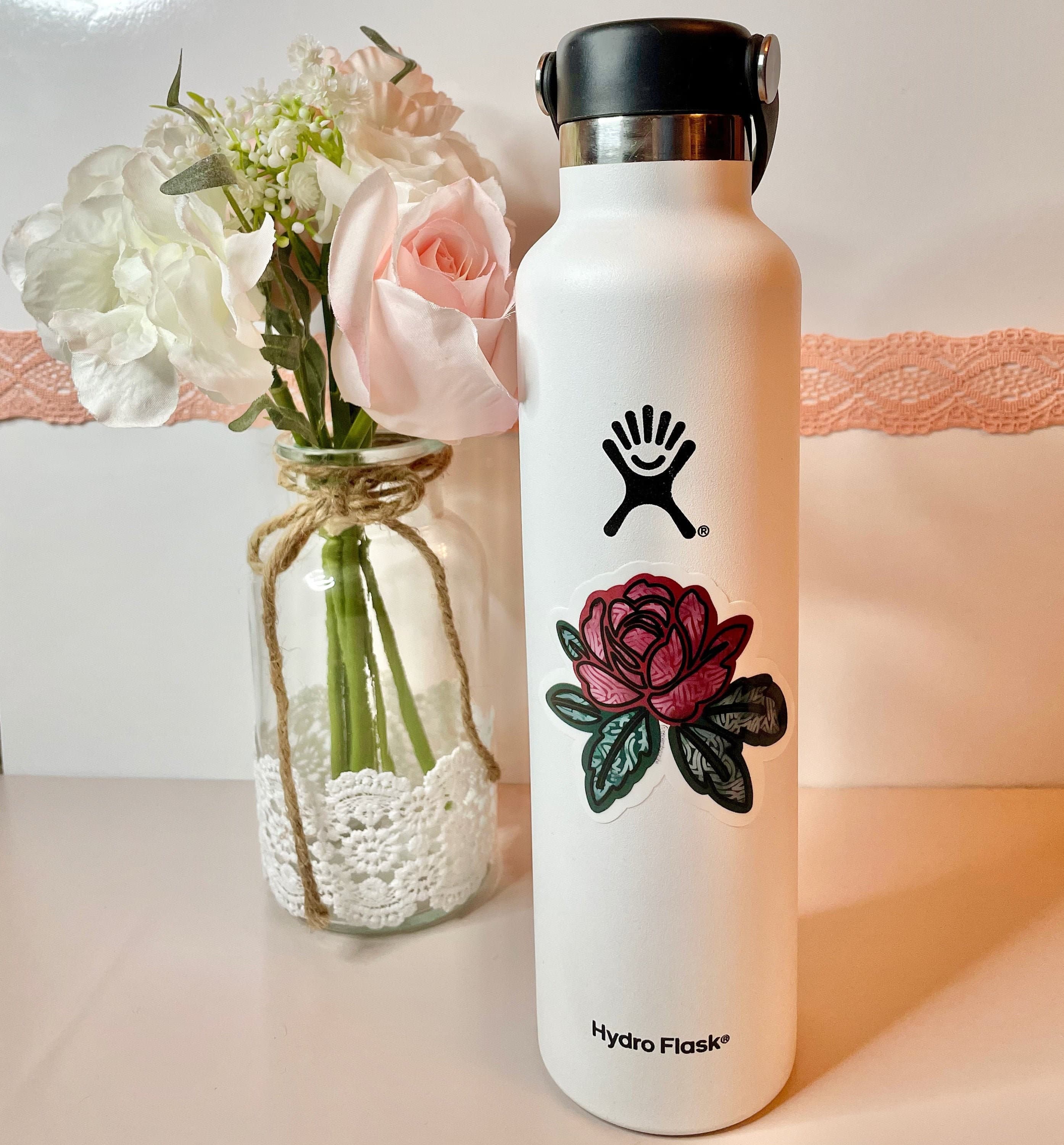 Red rose waterproof vinyl sticker for laptop, red flower water bottle sticker, flower hydroflask sticker, rose tablet sticker | - image 5