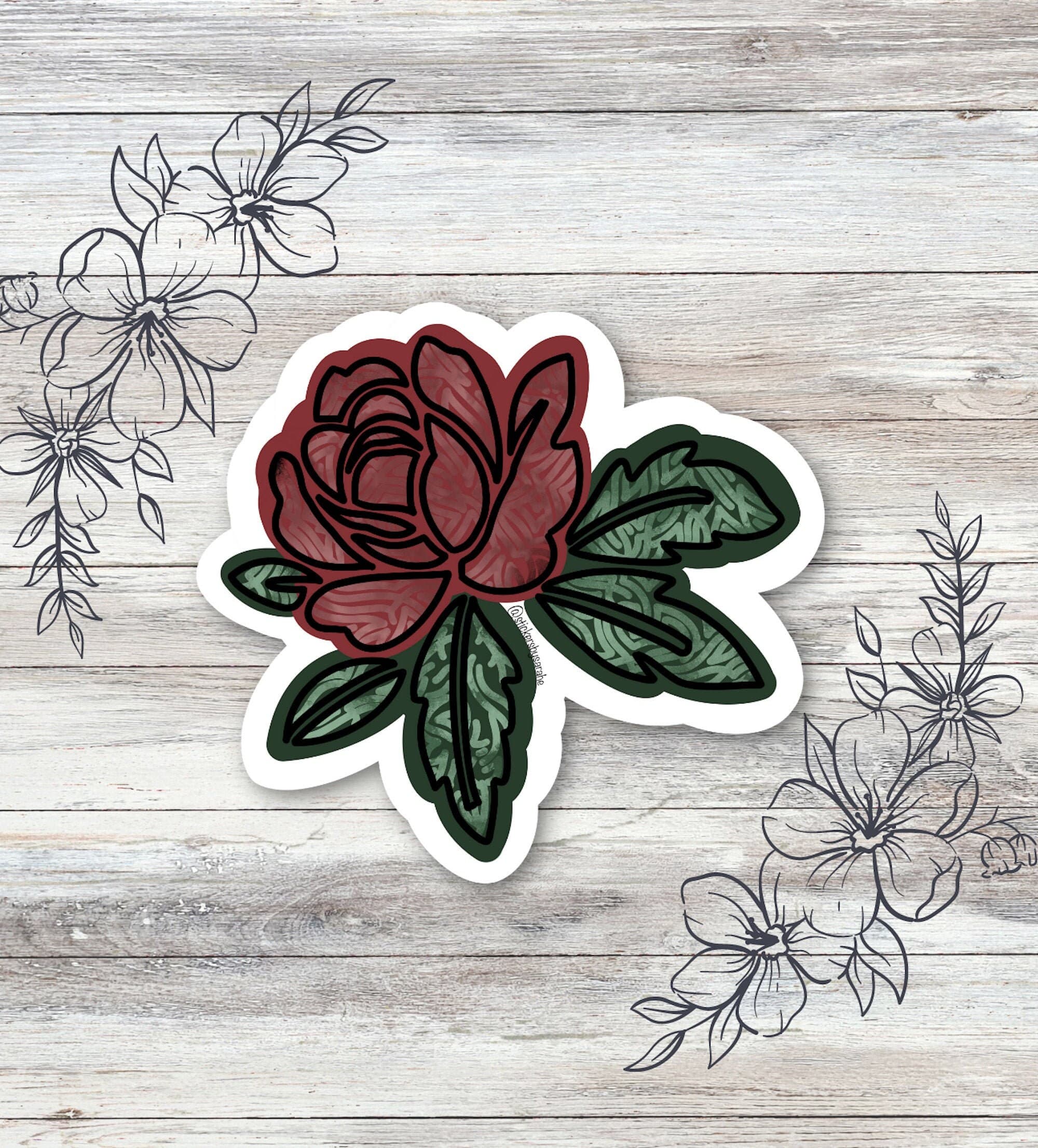Red rose waterproof vinyl sticker for laptop, red flower water bottle sticker, flower hydroflask sticker, rose tablet sticker |