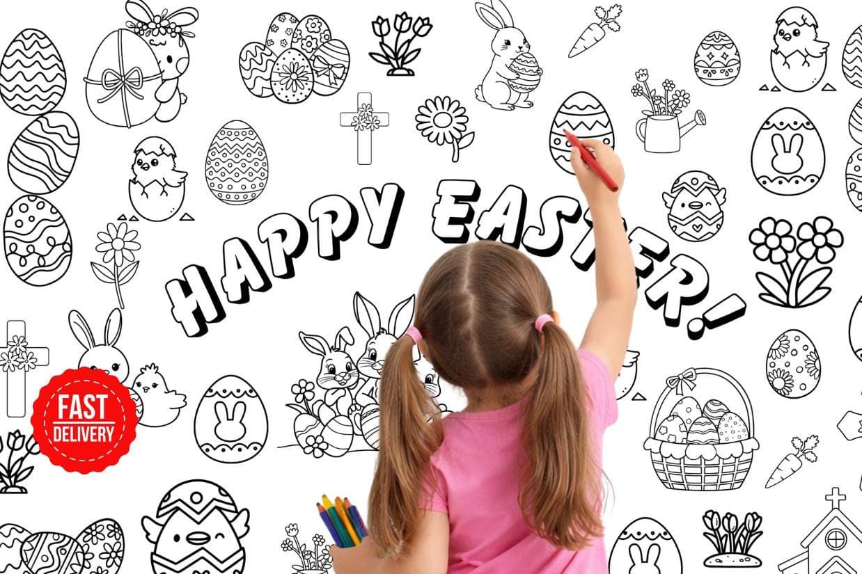 Easter Coloring Pages, Easter Kids Activity, Happy Easter Bunny, Easter Egg Hunt Coloring Poster, Easter Gift for Kids & Toddler