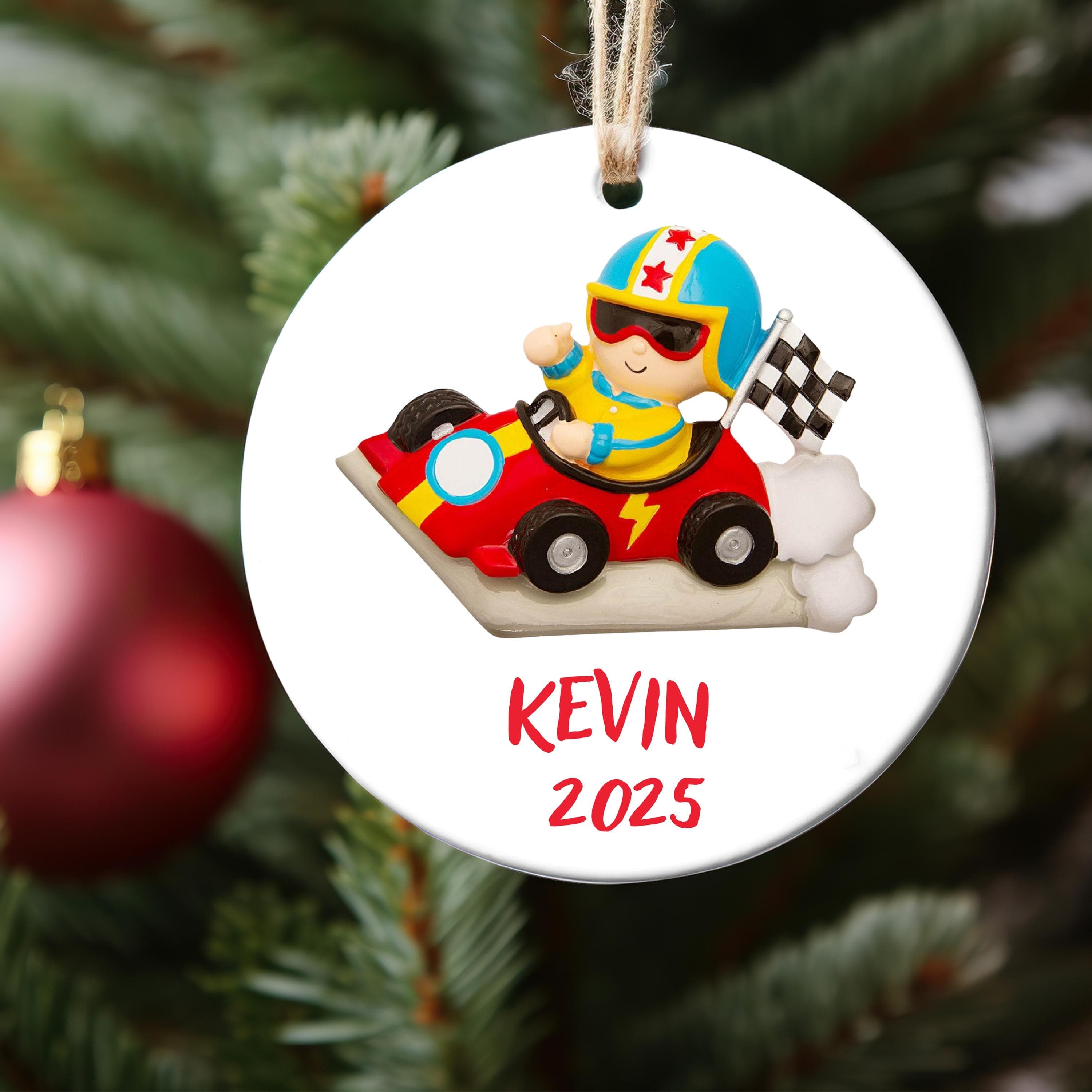 Super Race Car Driver Championship Personalized Christmas Ornament for Boys Girls Kids Child Him Her, Red Race Car 2025 Christmas Tree - image 3