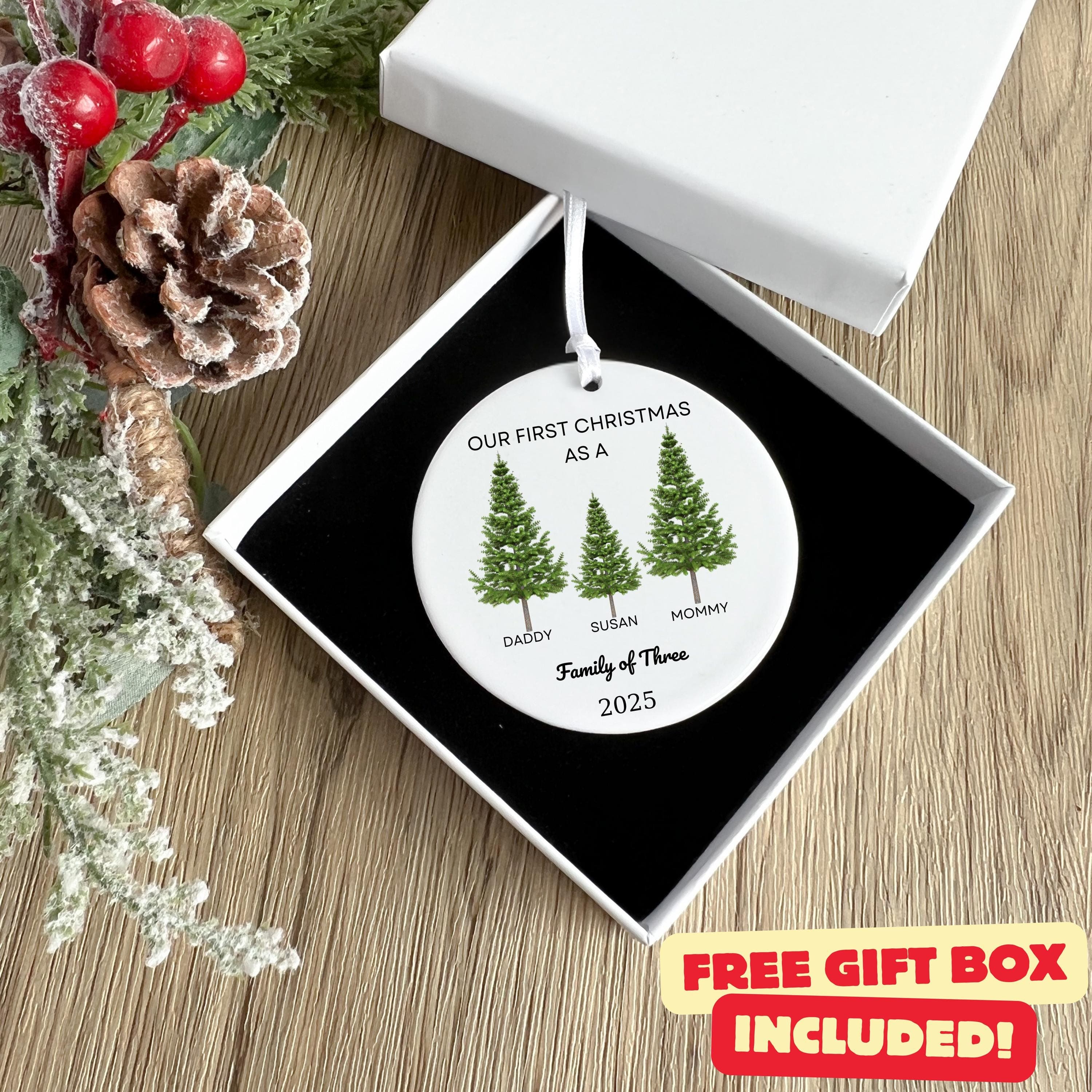 Family of 3 Christmas Tree Ornament, Baby's First Christmas Keepsake, Personalized Family of Three Christmas Ornament, New Baby Ornament - image 4