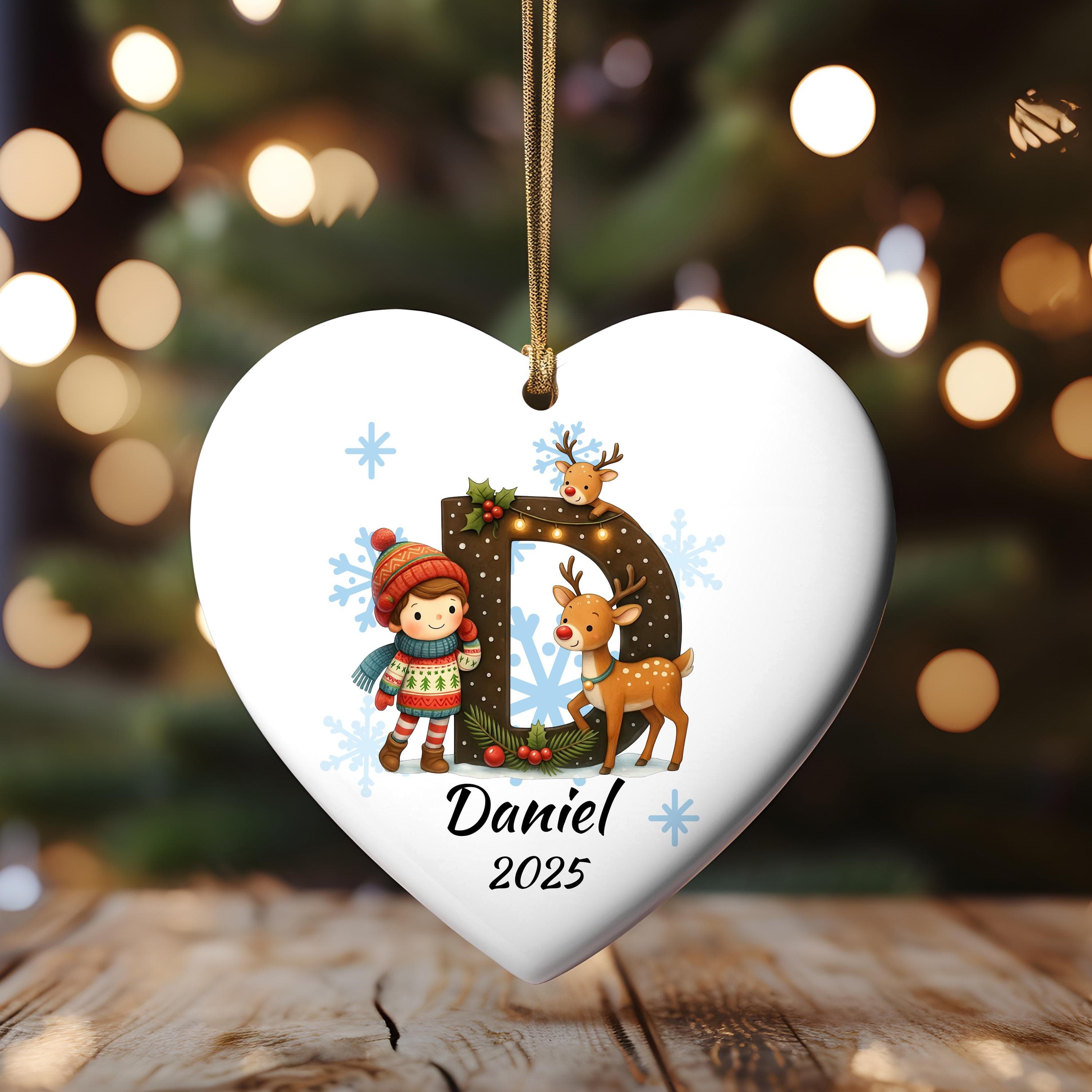 Personalized Deer Child Initial Christmas Ornament: Custom Letter Keepsake with name, Kids Name Initial Letter Xmas gifts - image 3