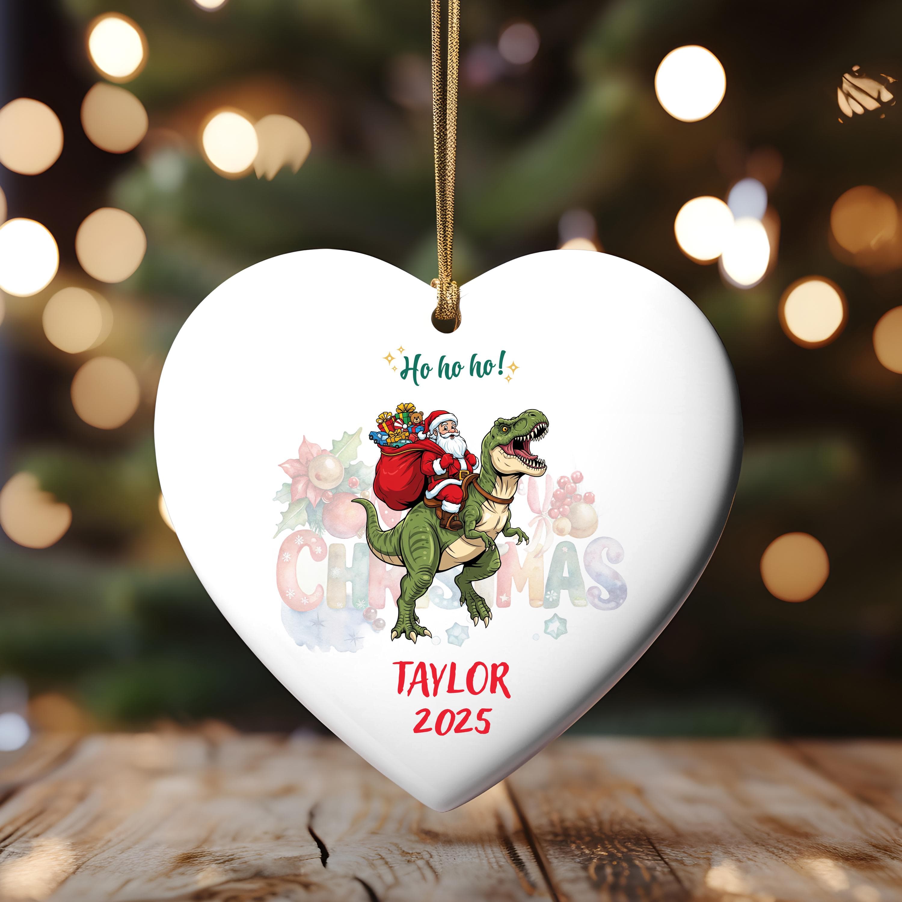Custom Trex-Santa Ornament, Personalized Kids Christmas Dino Ornaments, Childrens Gift Ornament with Name, Boys Trex Santa Dino - image 3