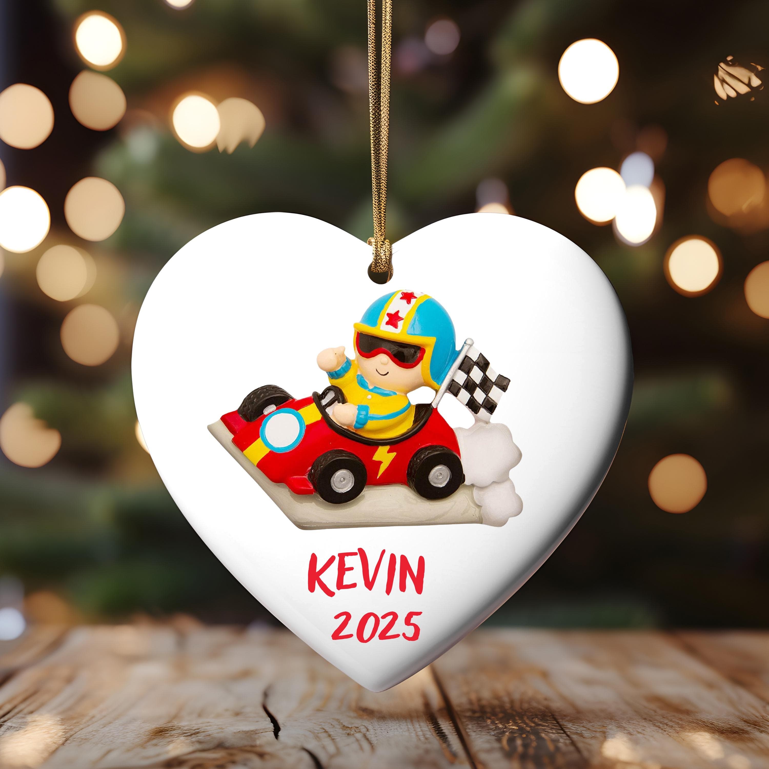 Super Race Car Driver Championship Personalized Christmas Ornament for Boys Girls Kids Child Him Her, Red Race Car 2025 Christmas Tree - image 4