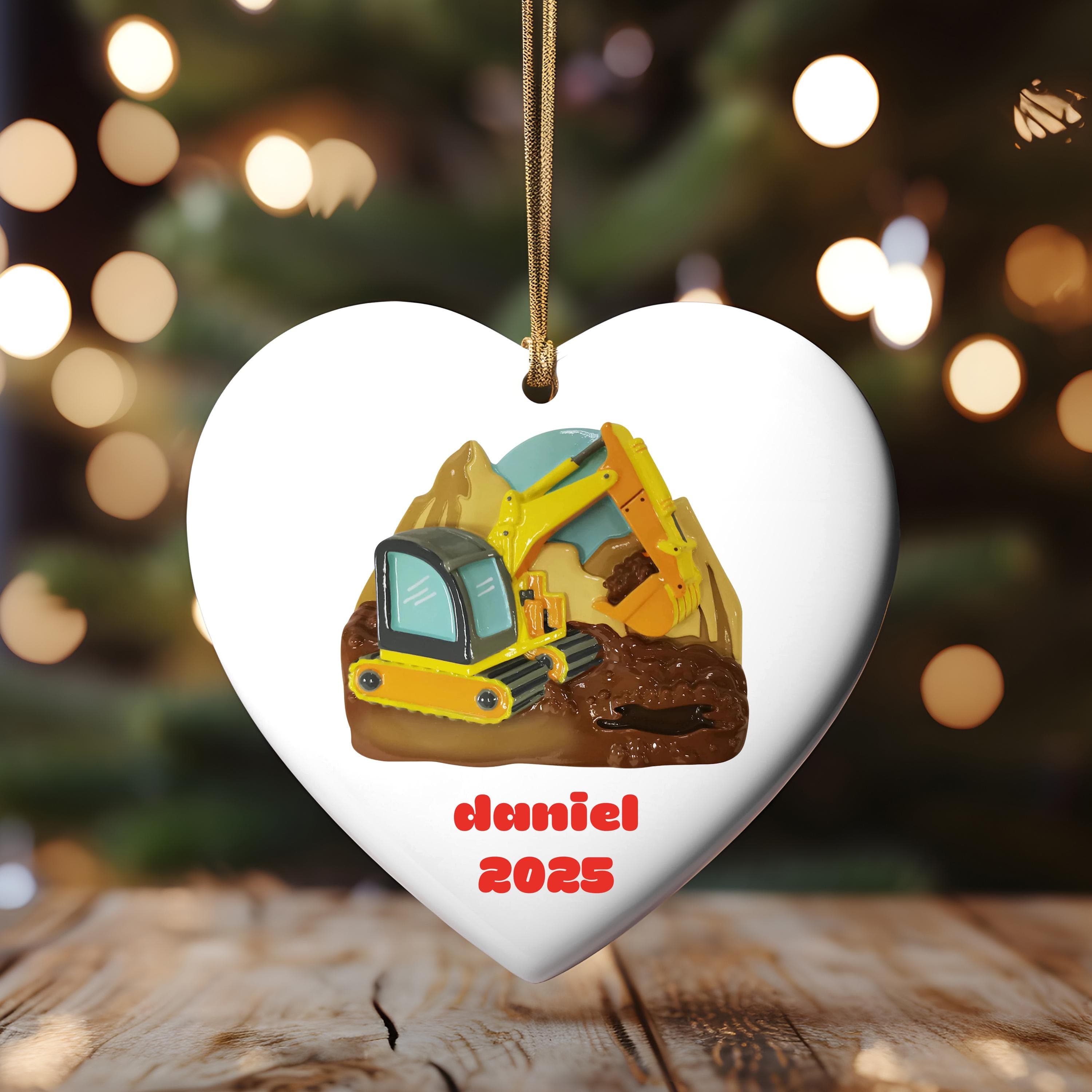Yellow Excavator Personalized Christmas Halloween Thanksgiving Ornament, Excavator for Kids Gift, Custom 2025 Christmas Tree Ornaments - image 3