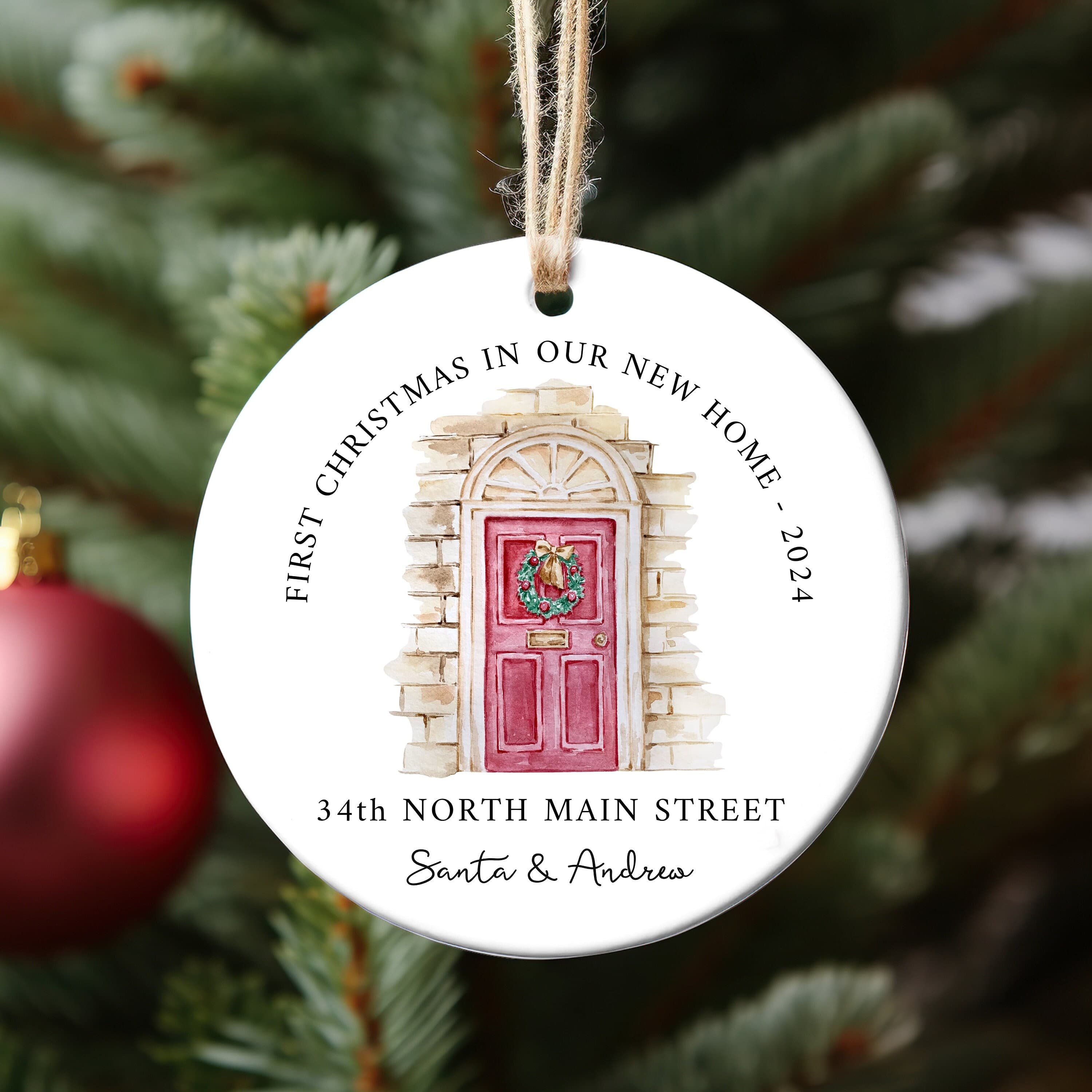 First Christmas in Our New Home 2024 Ceramic Ornament, Holiday Gift, Christmas Decor, Newlywed Gift, Christmas Ornament, Door Ornament
