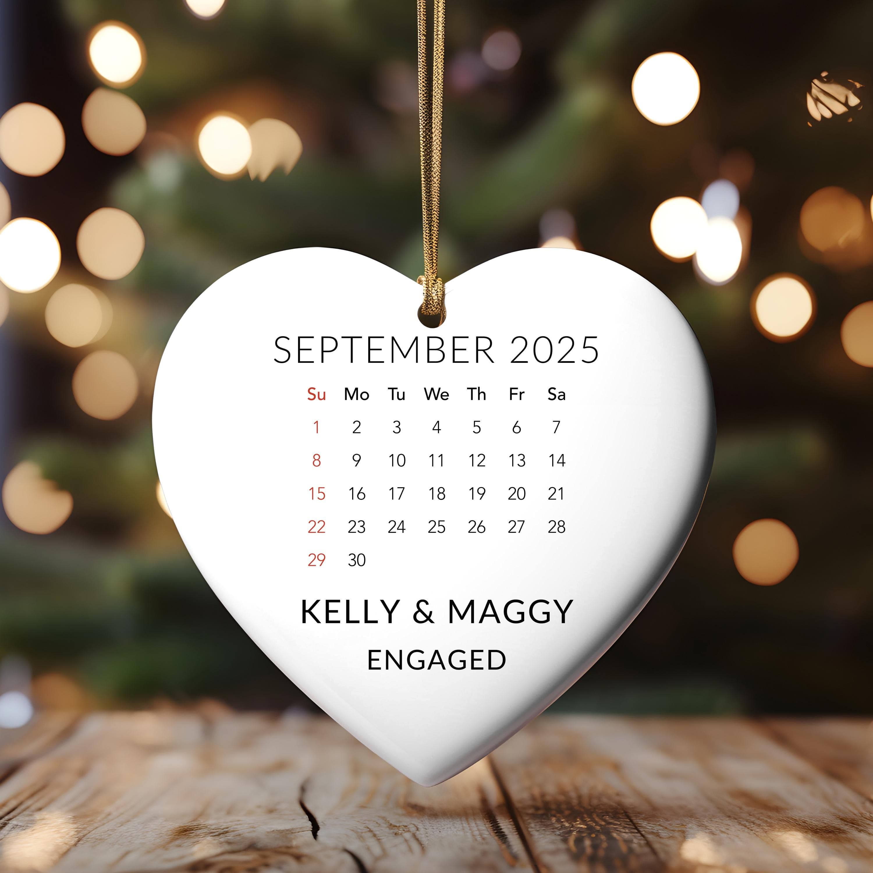 Personalized Engaged Couple Heart Ornament, Custom Engagement Announcement Ornament, Custom Heart Ornament for Engaged Couples, couples gift