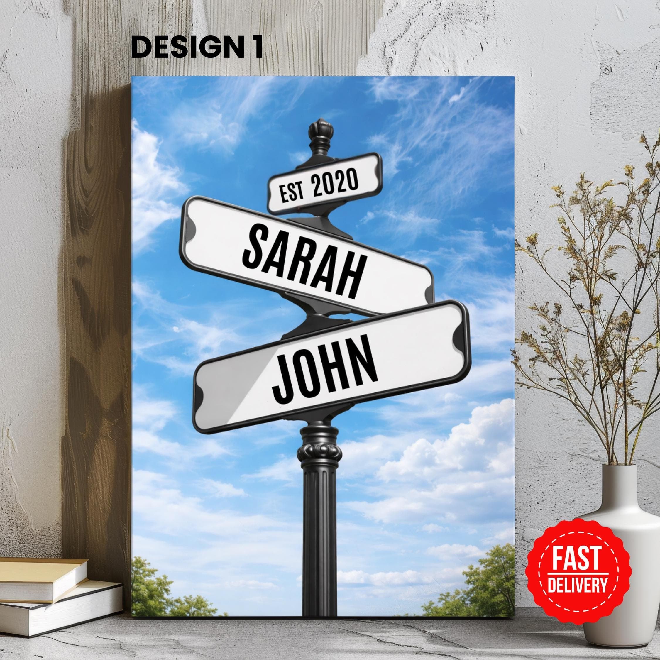 Personalized Street Sign Poster, Vintage Custom Street Sign Canvas, Engagement Wedding Gift, Couple Home Wall Art, Anniversary Gifts