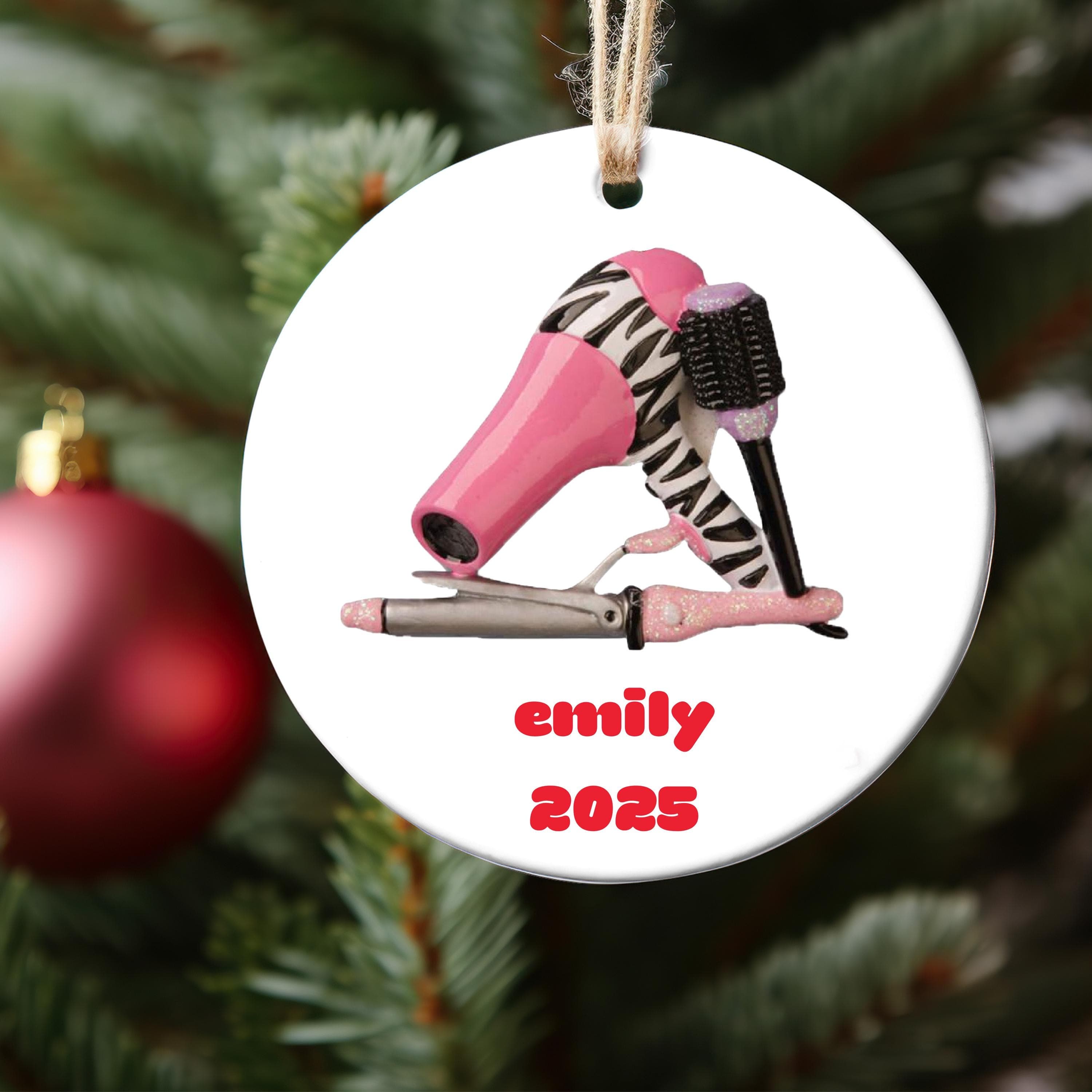 Hair Stylist Ornament, Blow-dryer Personalized Christmas Tree Ornament, Custom Hair Stylist 2025 Christmas Ornament Gifts for kids Girls