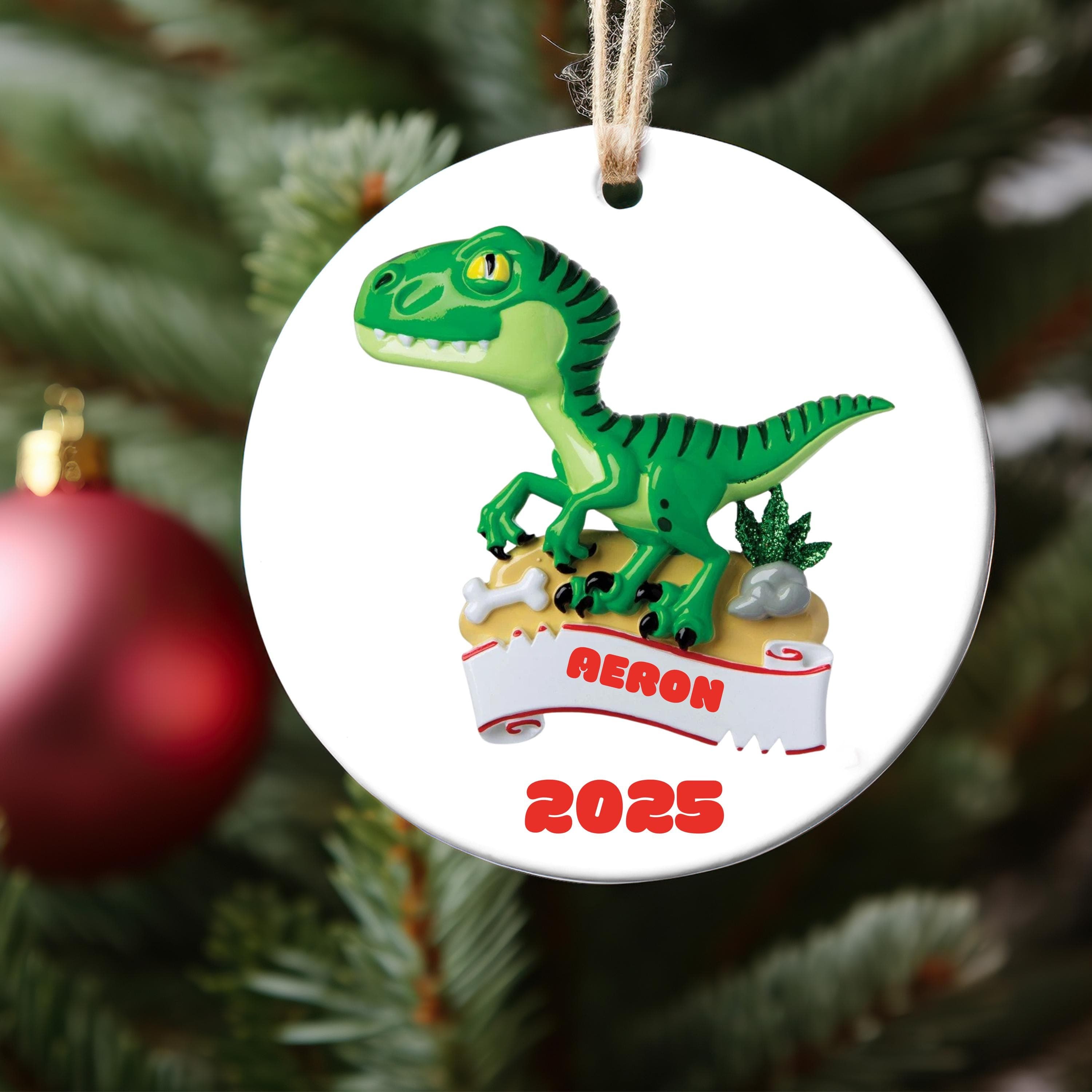 Green Dinosaurs Kids Christmas 2025 Gifts - Personalized Christmas Ornament 2025 -Dino Gift for Child Family Custom 2025 Christmas Ornament