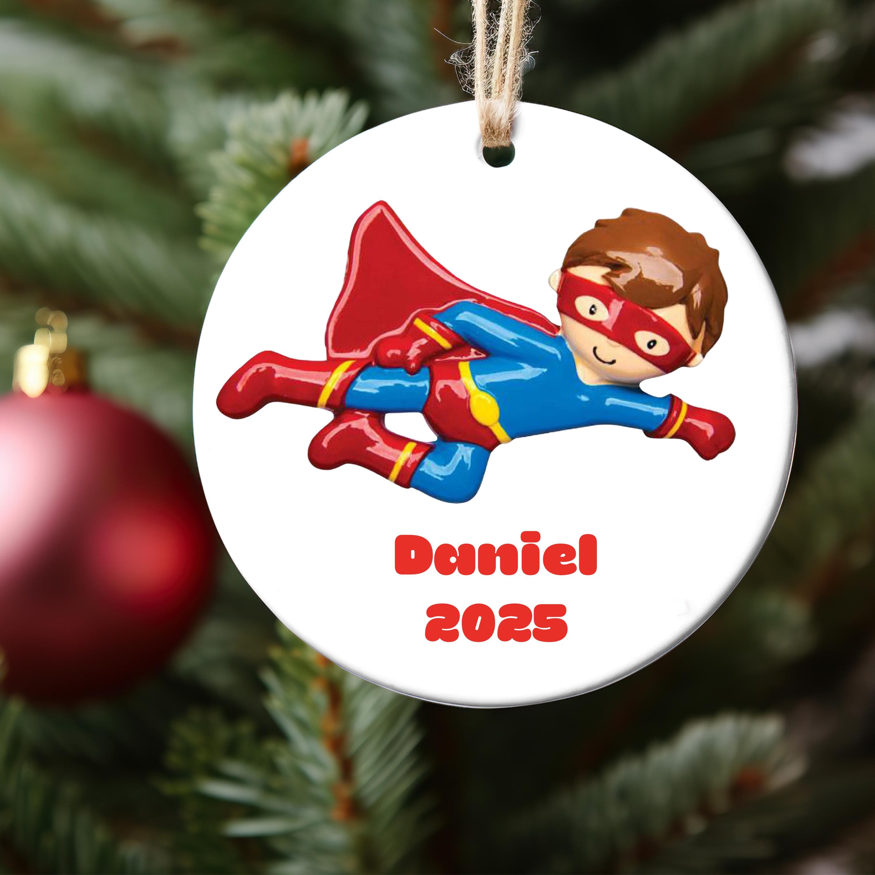Super Hero Boy Christmas Tree Ornament Personalized Writing Super Hero Wonder Red Cape Mask 2025 Best Kids Child Gifts
