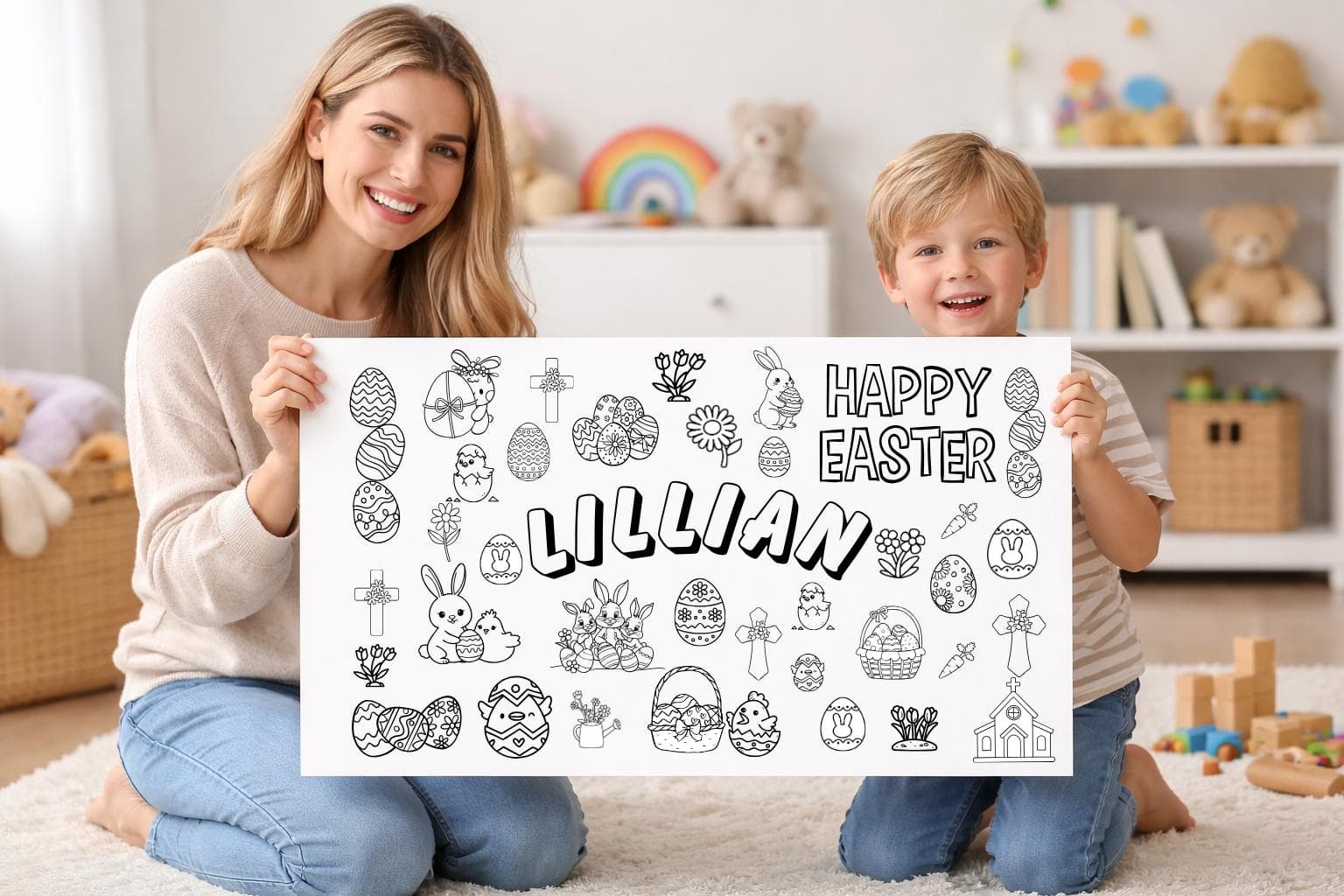 Personalized Easter Coloring Sheet, Custom Easter Egg Hunt Coloring Page, Happy Easter Activities, No-Screen Kids Fun - image 3