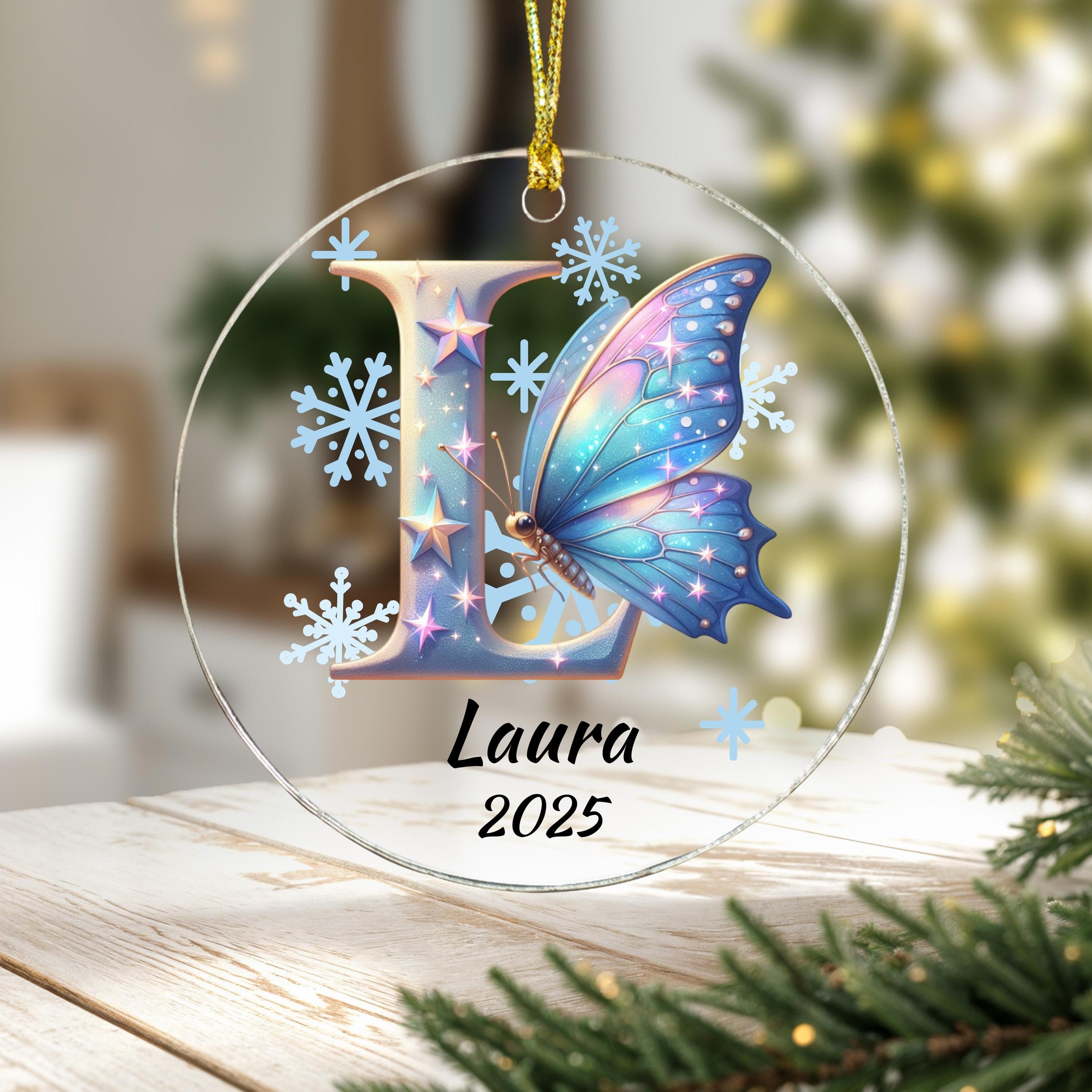 Personalized Butterfly Initial Christmas Ornament: Custom Letter Keepsake with name, Kids Name Initial Letter Xmas gifts - image 4