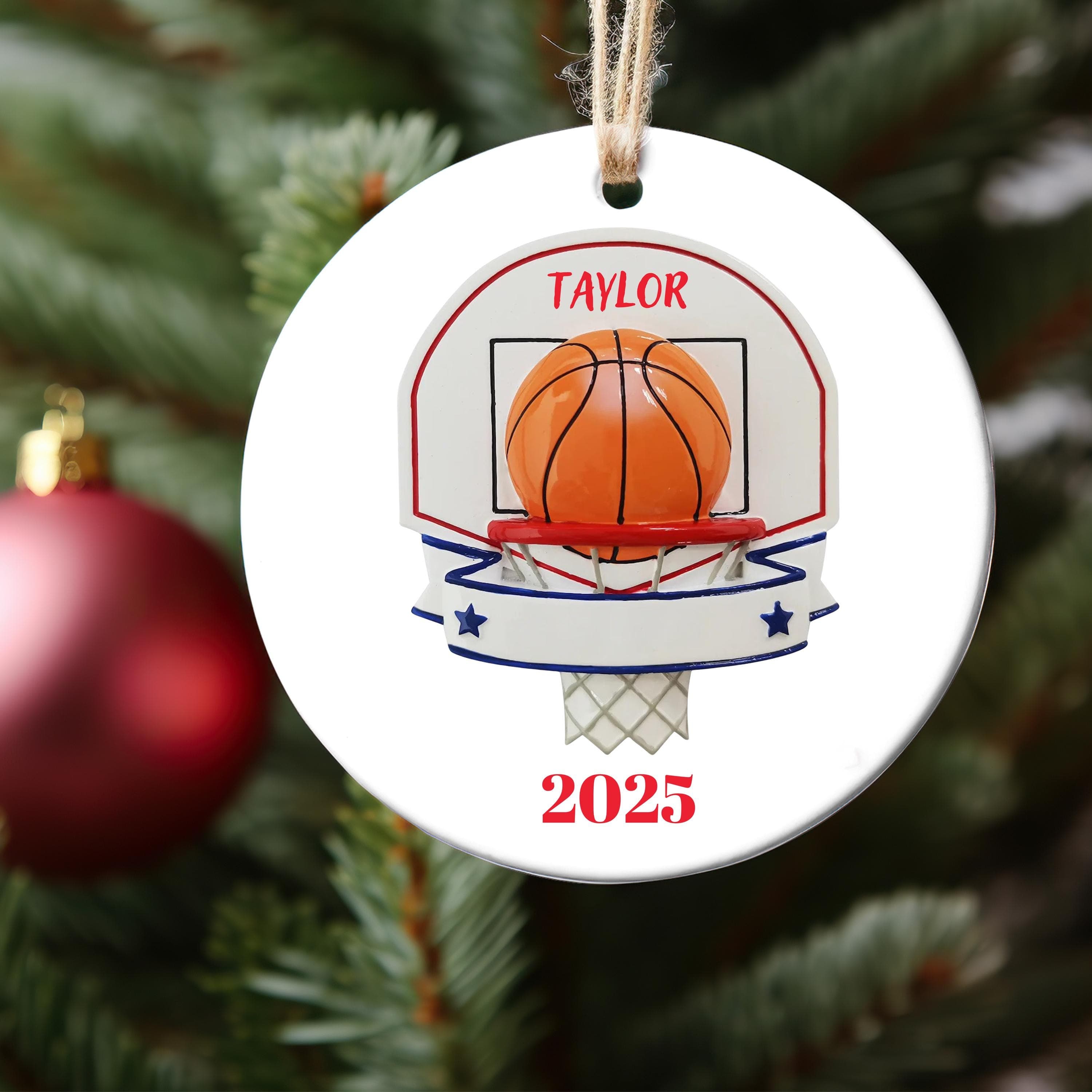 Basketball Backboard & Ball Personalized Christmas Ornament, 2025 Gift for Him Her Basketball,Custom Basketball Backboard Ornament with Name