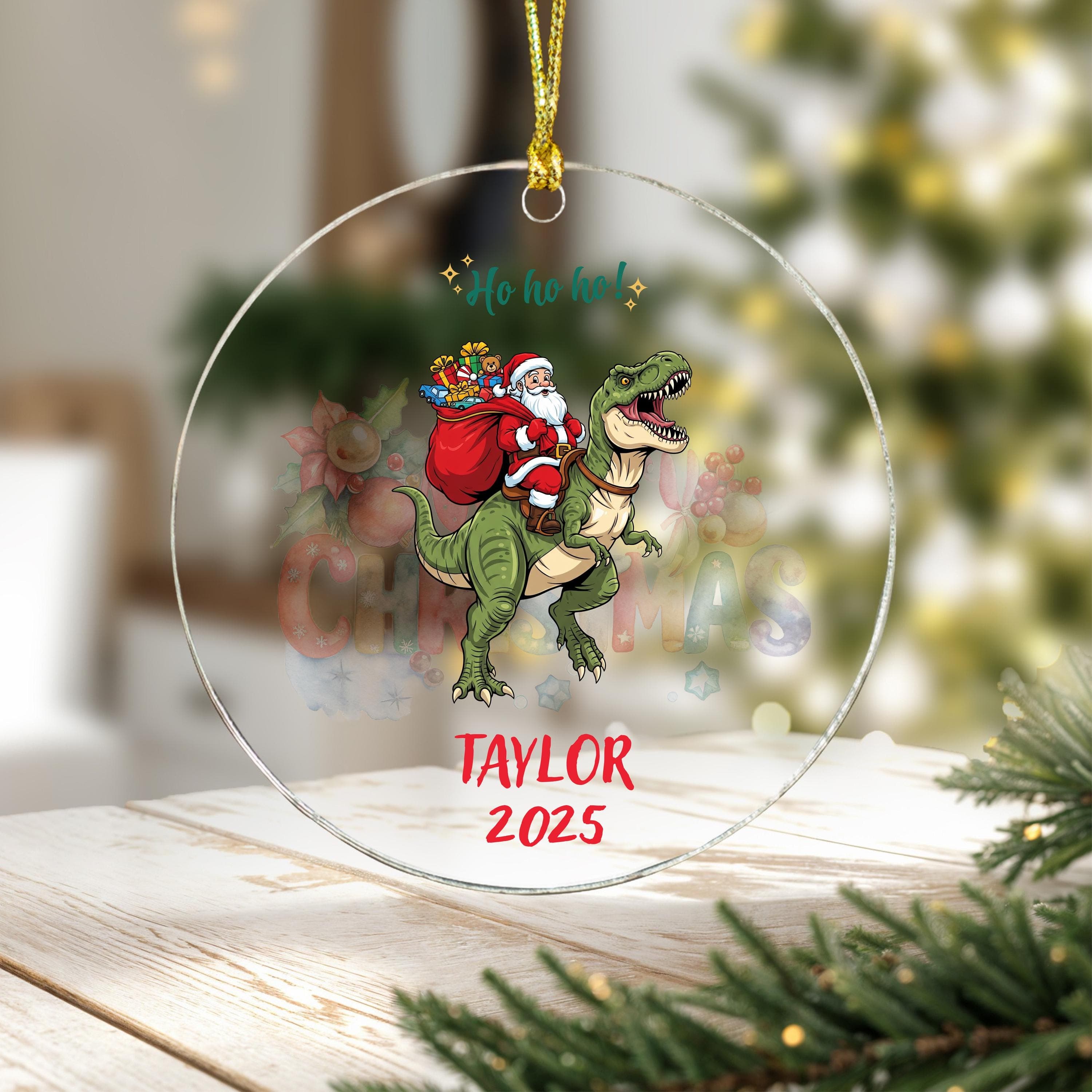 Custom Trex-Santa Ornament, Personalized Kids Christmas Dino Ornaments, Childrens Gift Ornament with Name, Boys Trex Santa Dino - image 4