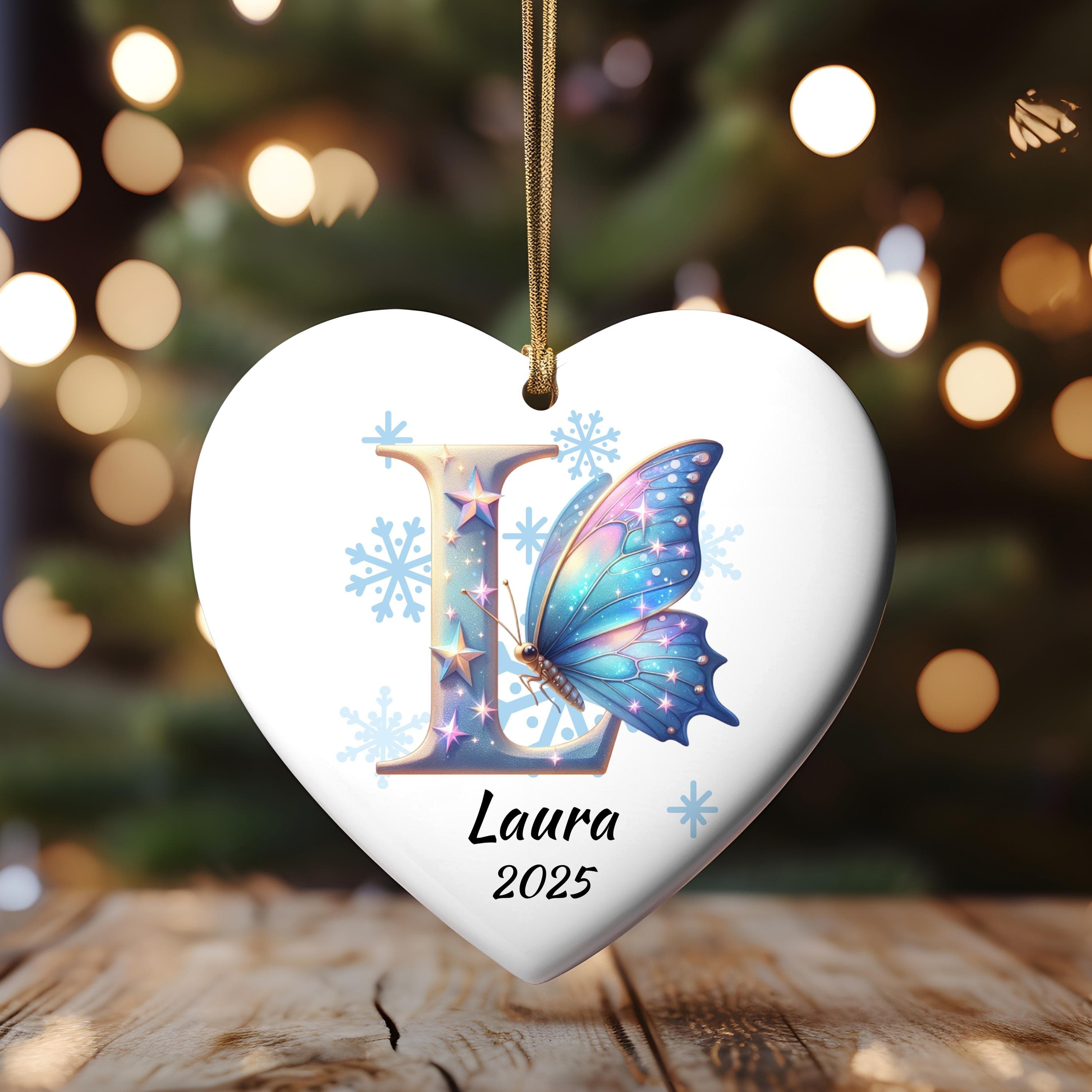 Personalized Butterfly Initial Christmas Ornament: Custom Letter Keepsake with name, Kids Name Initial Letter Xmas gifts - image 3