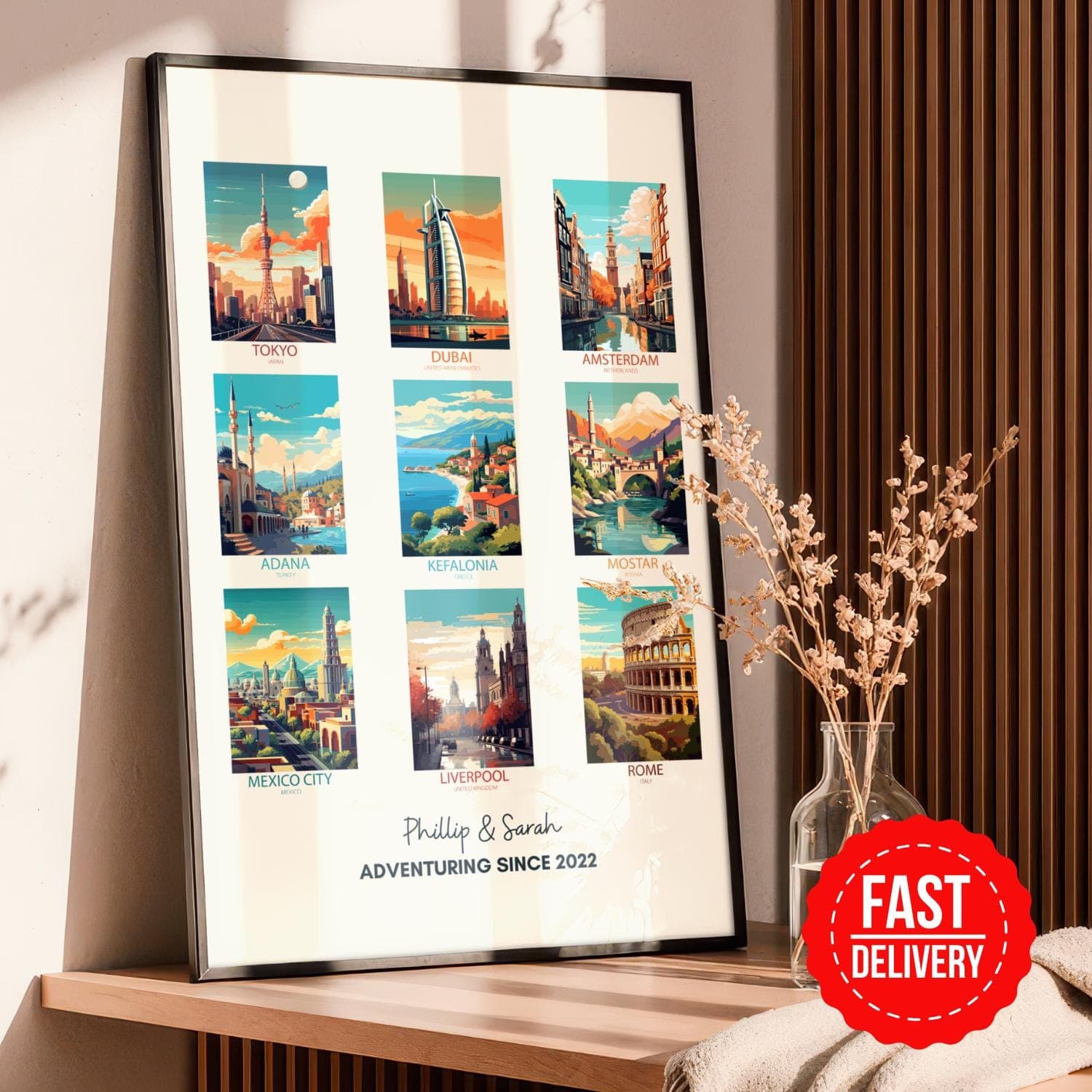 Custom Travel Print, Favorite Places Travel Gift, Personalized Travel Collage Wall Art, Personalized Travel Memories Poster Anniversary Gift - image 3