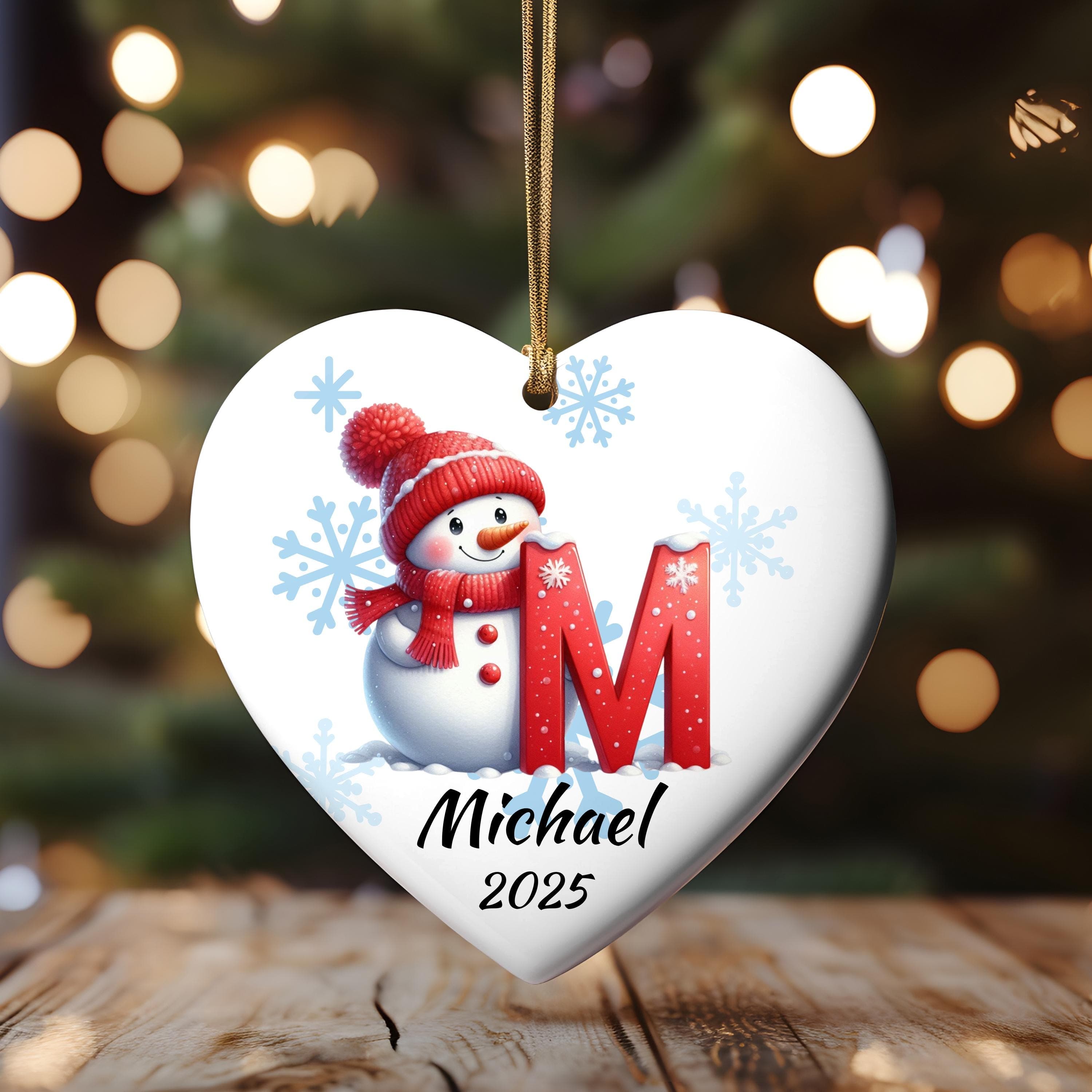 Personalized Michael Initial Christmas Ornament: Custom Letter Keepsake with name, Kids Name Initial Letter Xmas gifts, Snowman Ornament - image 5
