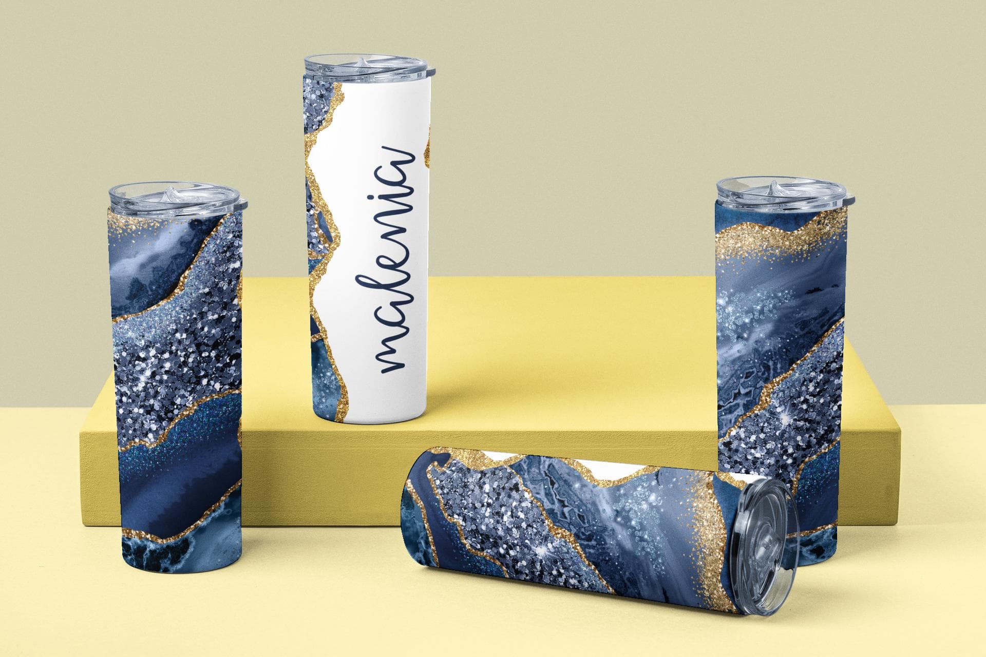 Personalized Marble Agate Tumbler with Name, Custom Marble Name Tumbler with Lid and Straw, Bridesmaid Gift, Glitter Tumbler Cup - image 4